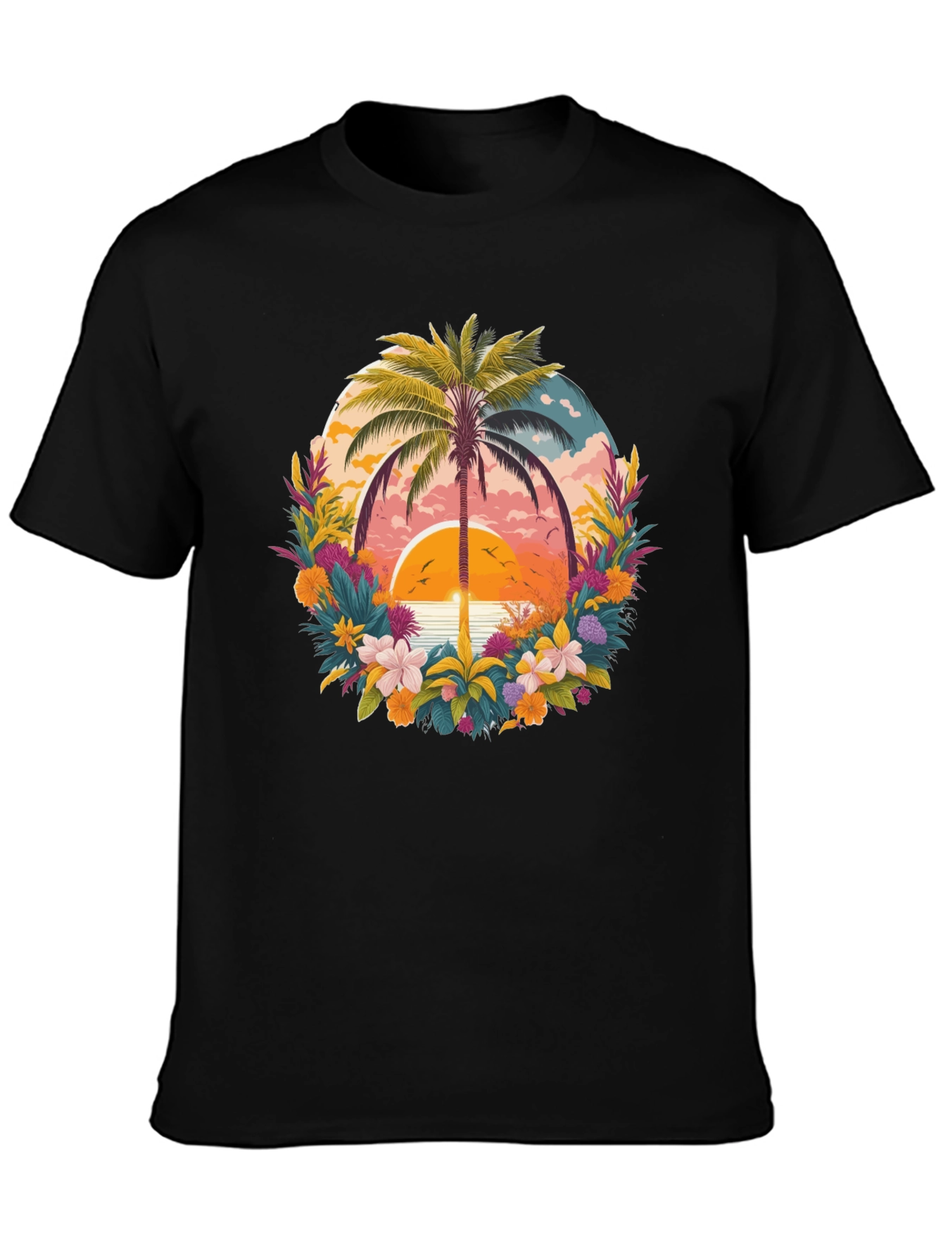 Black Tropical Sunset Palm Tree Graphic T-Shirt view 3