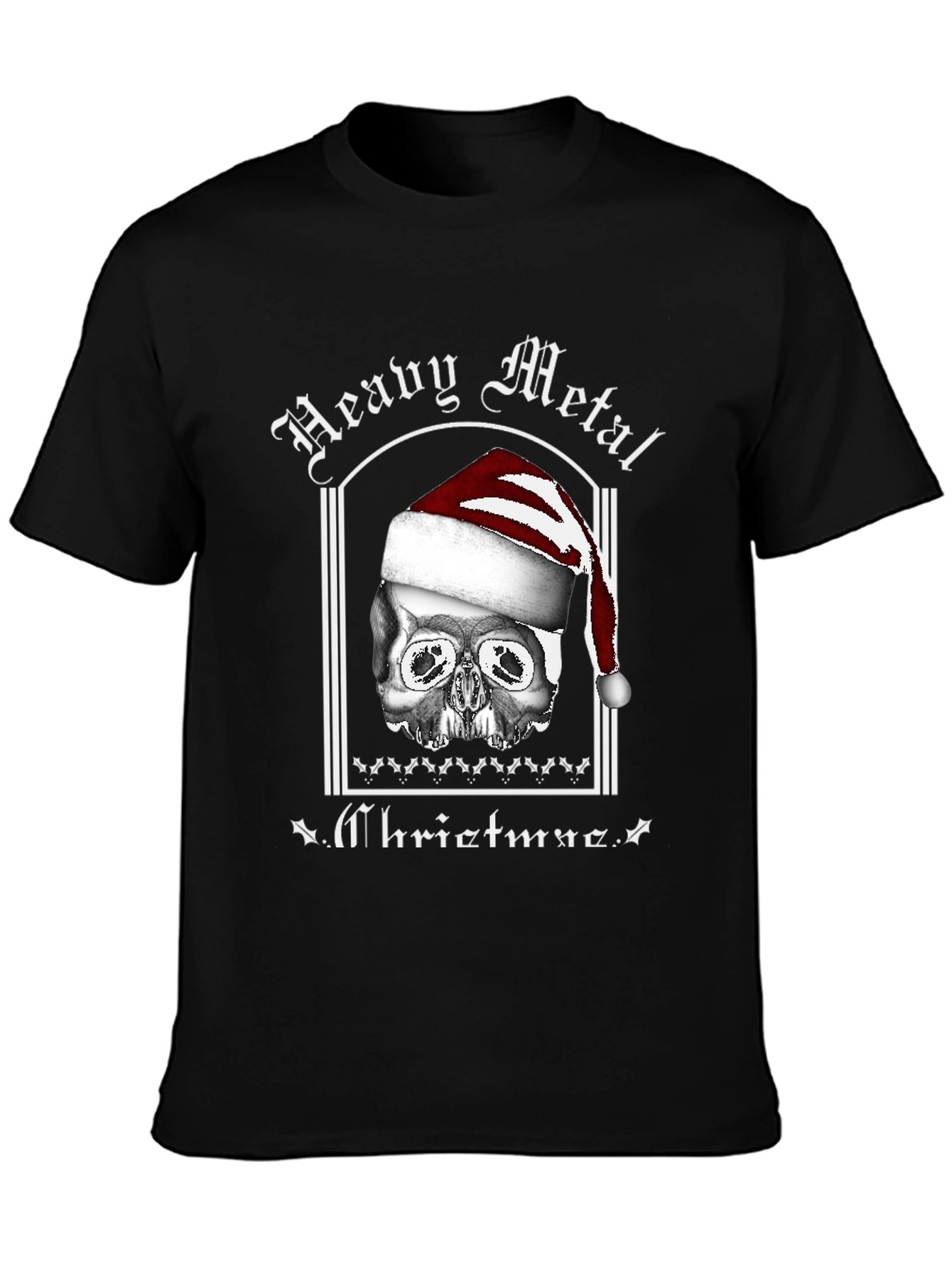 Black Heavy Metal Christmas Skull T-Shirt view 3