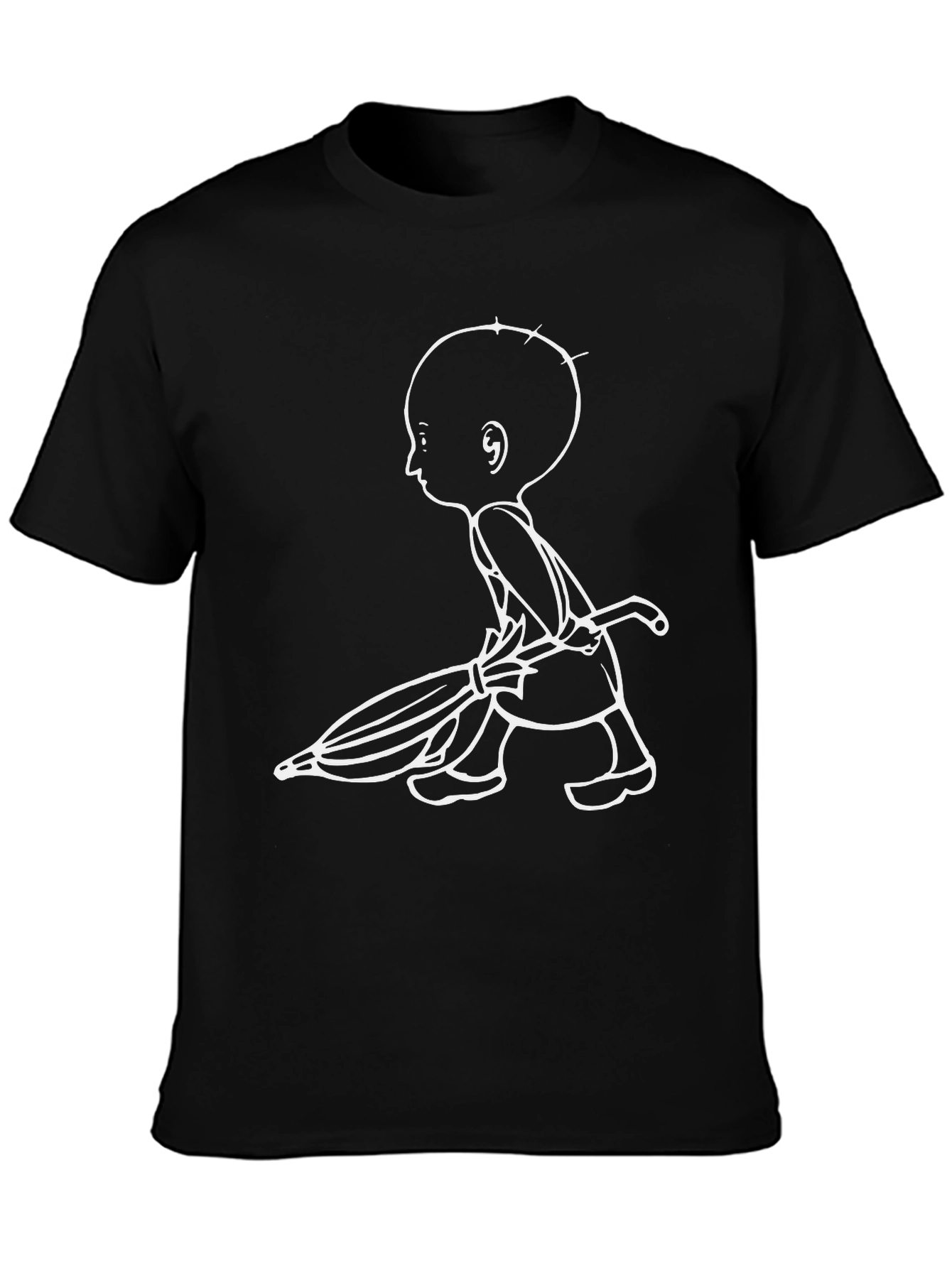Black Unique Graphic Tee: Cartoon Character with Umbrella view 3