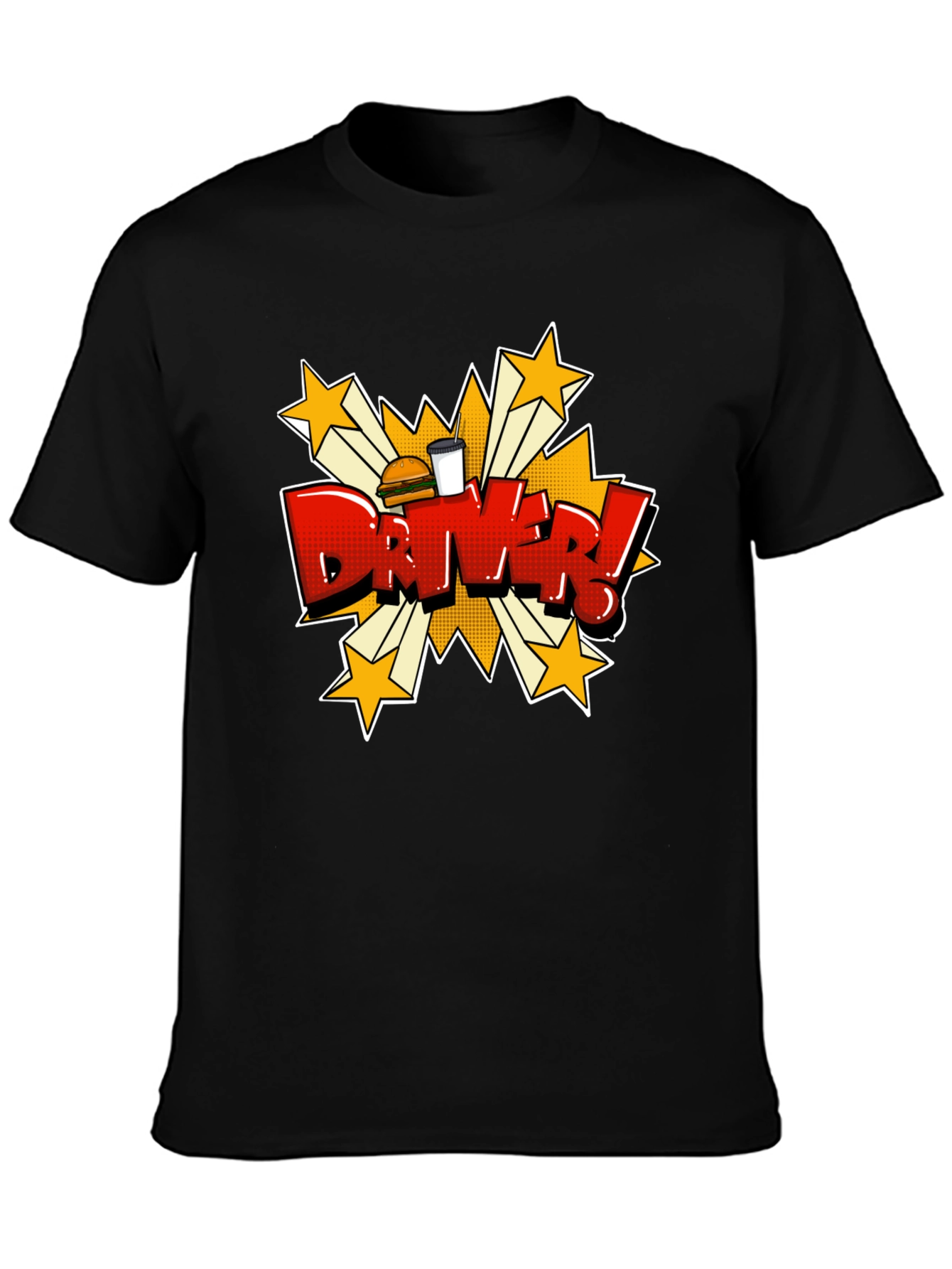 Black Driver Cartoon T-Shirt - Fast Food Delivery Style view 3