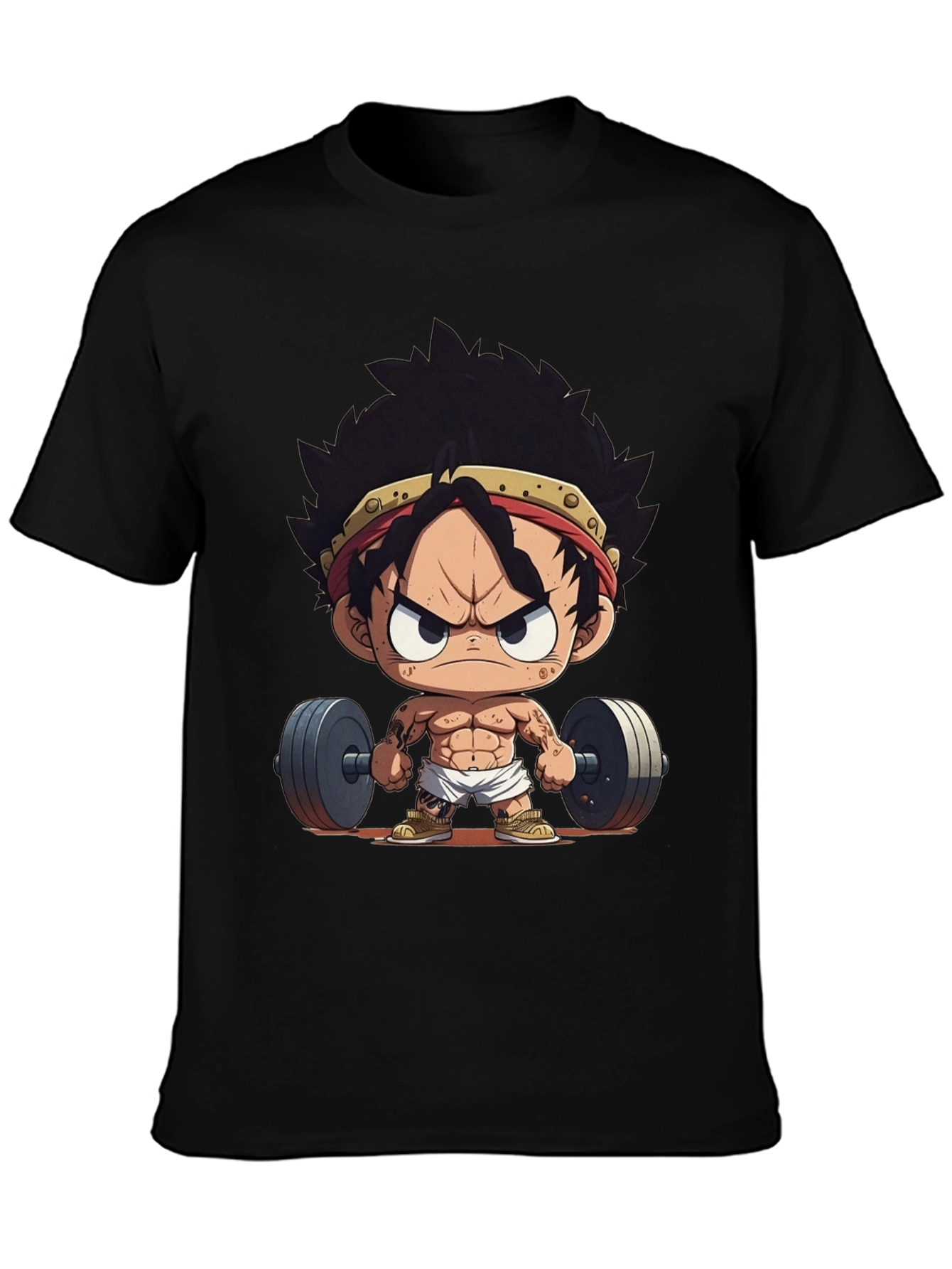 Black Anime Gym T-Shirt: Strong Luffy view 3