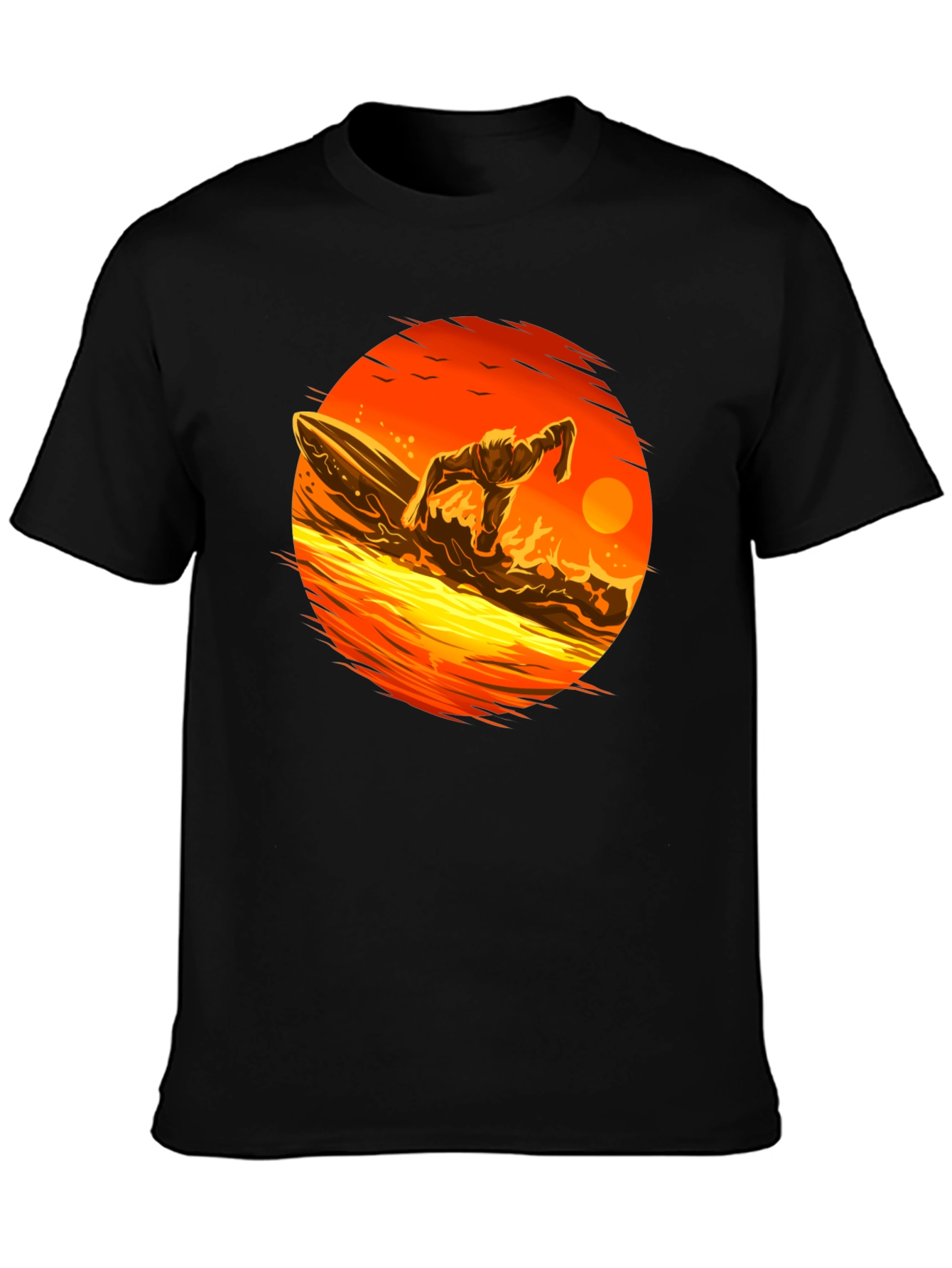 Black Surfer Sunset Graphic Tee - Black Cotton T-Shirt view 3