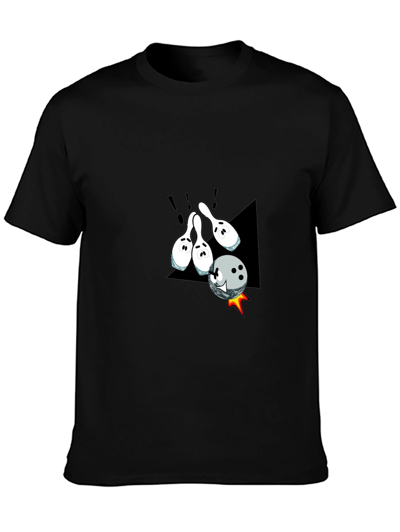 Black Bowling Strike T-Shirt - Fun Cartoon Design view 3