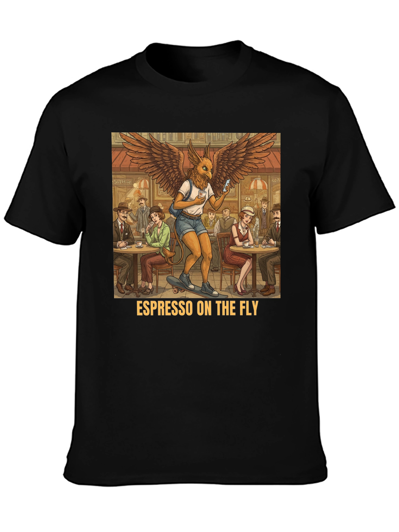 Black Espresso On The Fly T-Shirt - Quirky Graphic Tee view 3