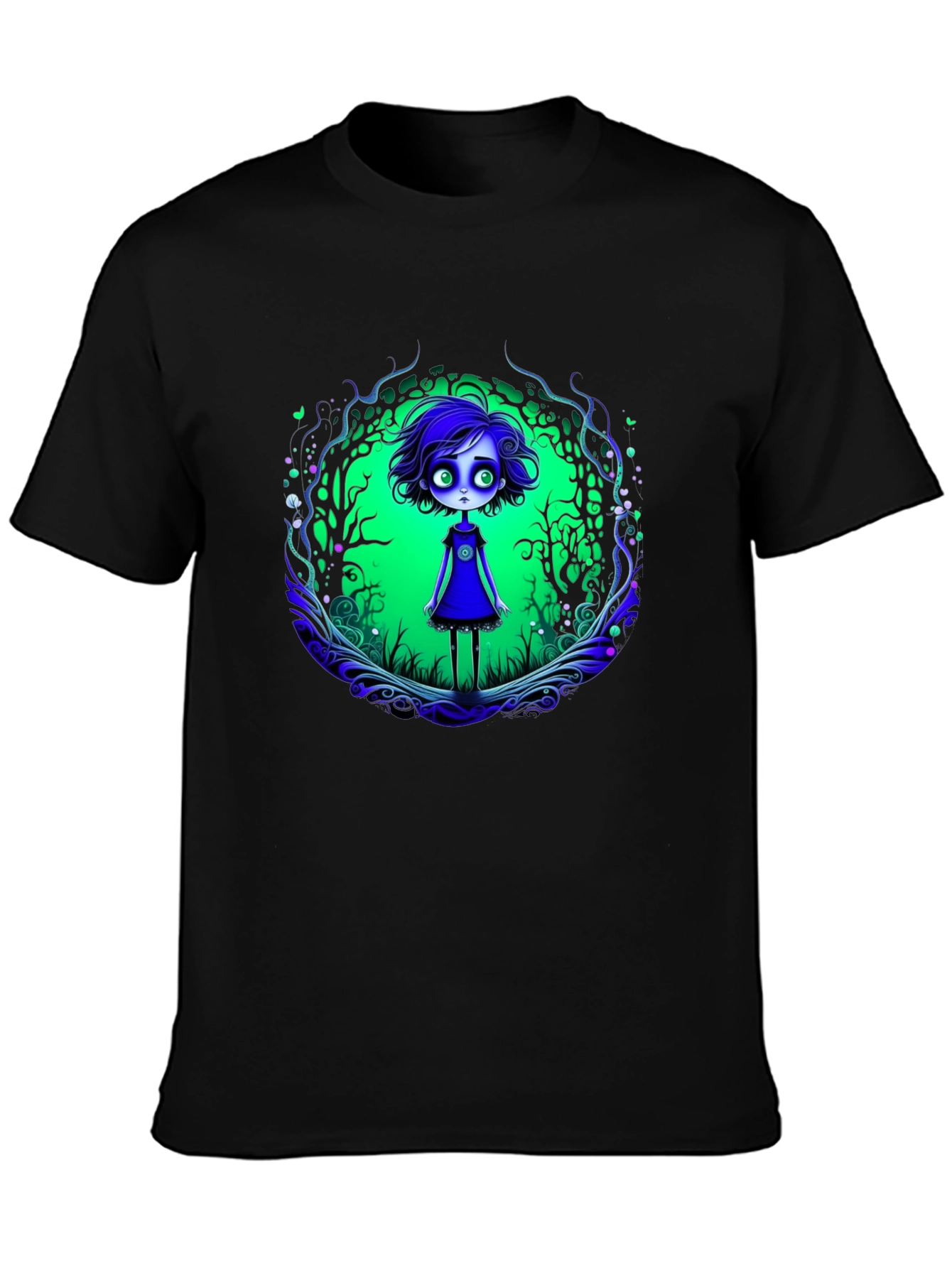 Black Eerie Forest Girl Graphic Tee view 3