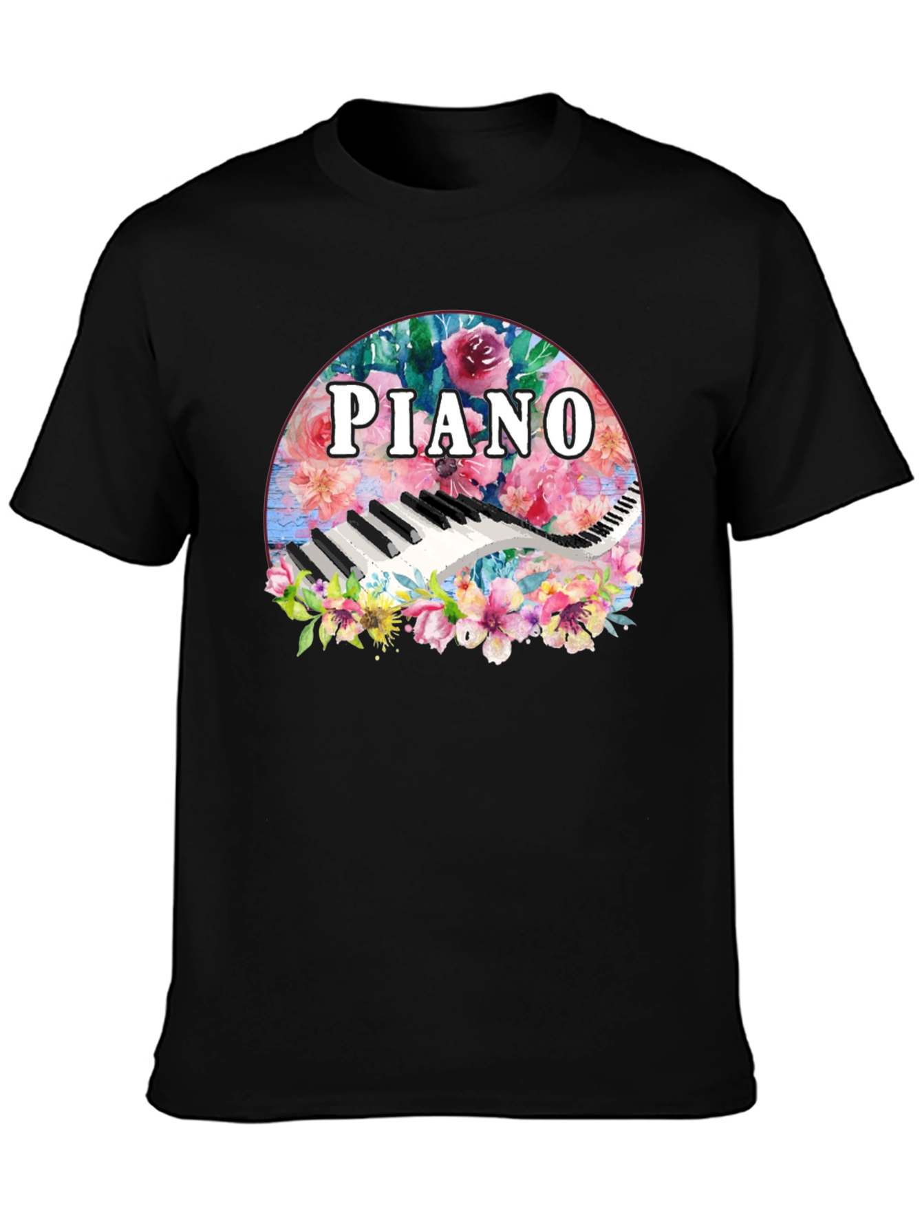 Black Floral Piano T-Shirt - Music Lover Tee view 3
