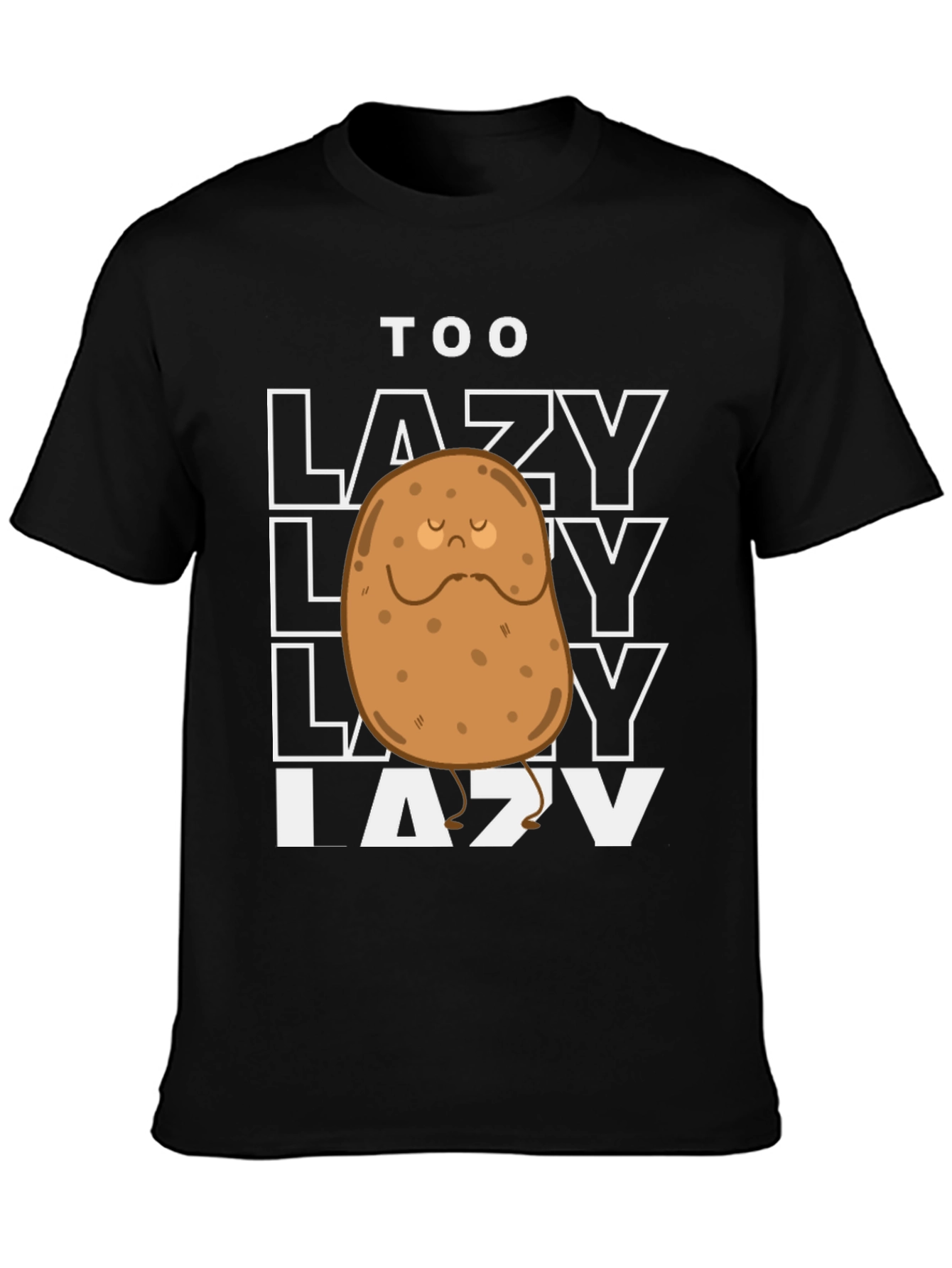 Black Funny Too Lazy Potato Graphic T-Shirt view 3