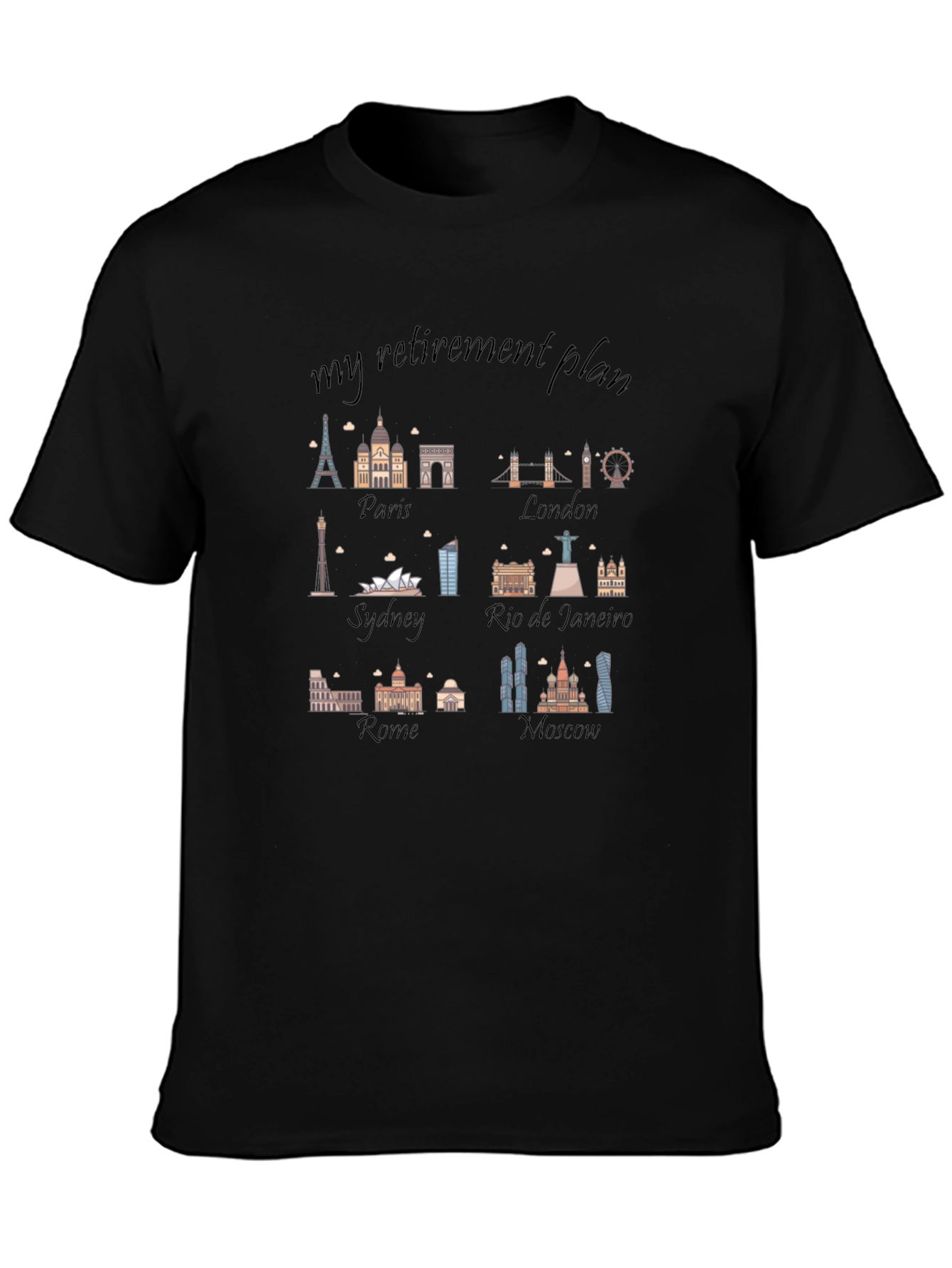 Black Travel Retirement Plan T-Shirt view 3