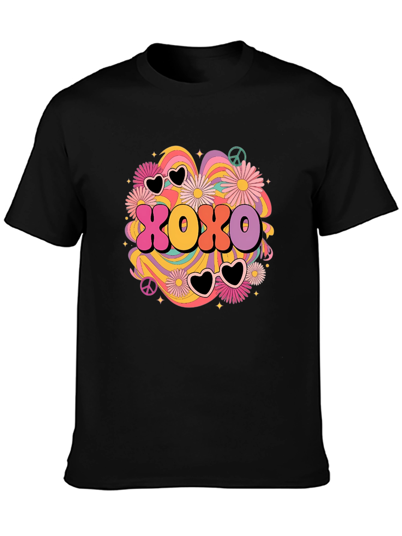 Black XOXO Retro Graphic Tee - Hugs & Kisses T-Shirt view 3