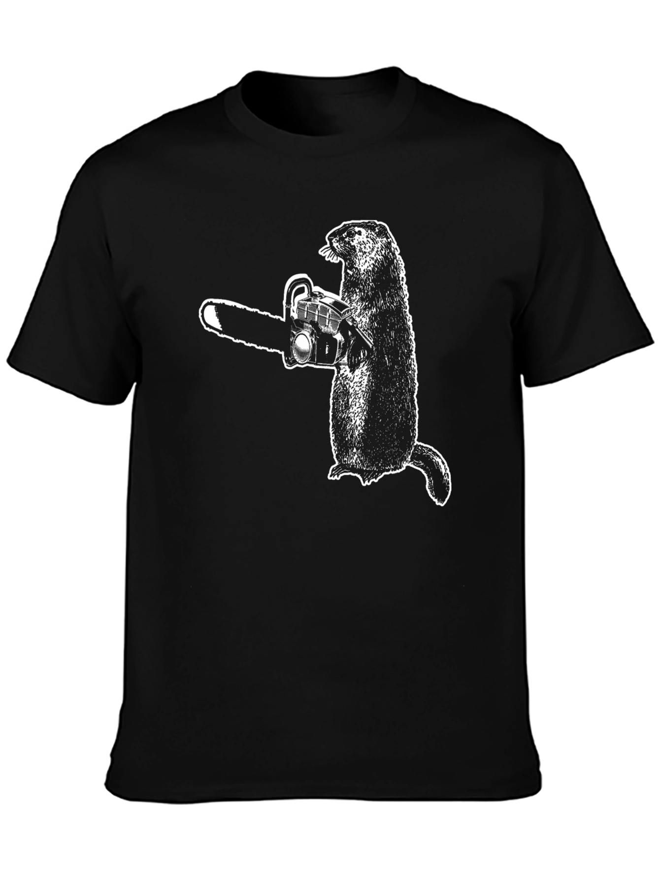 Black Groundhog Chainsaw Graphic Tee - Black Cotton T-Shirt view 3