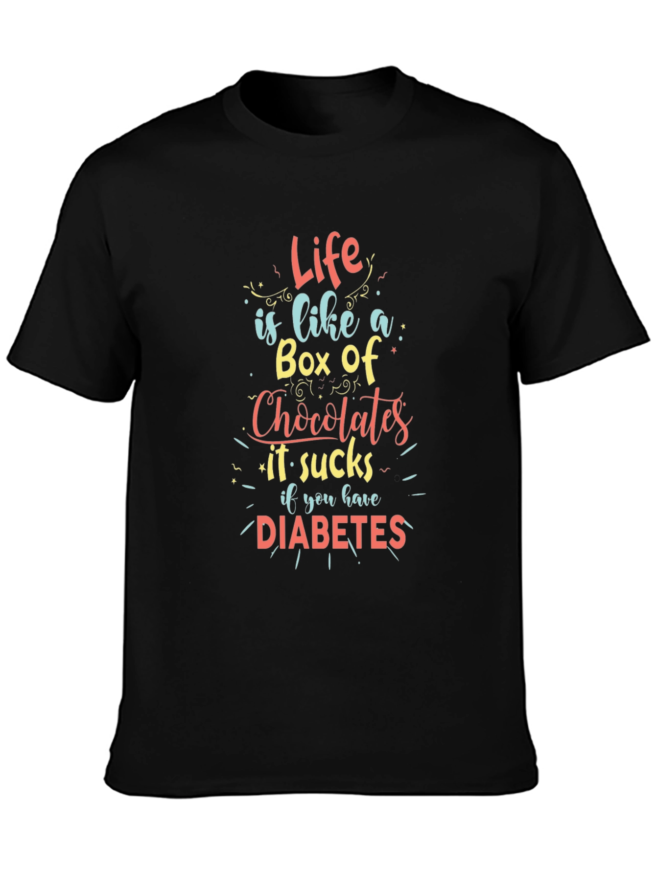 Black Funny Diabetes Awareness T-Shirt - Life is Like a Box of Chocolates view 3