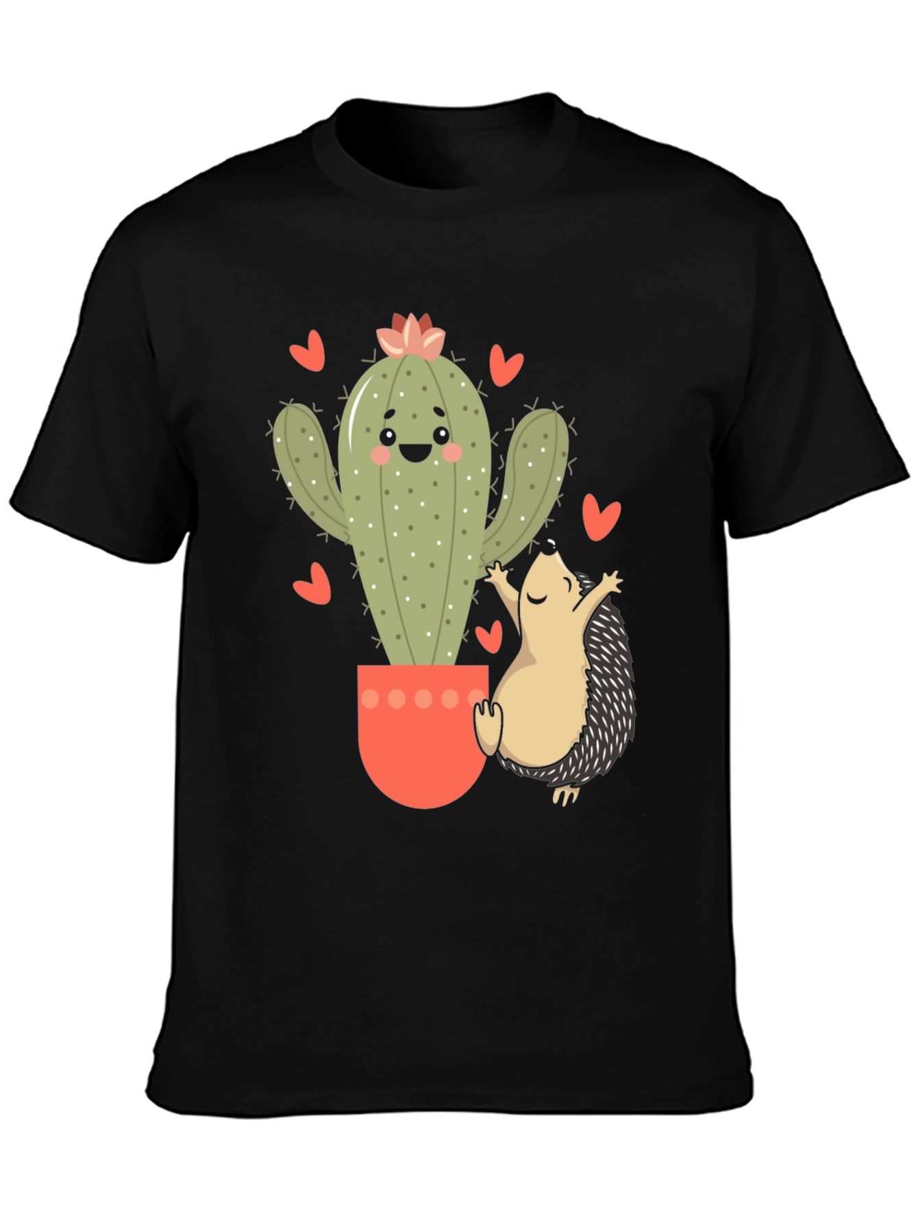 Black Cute Cactus & Hedgehog Graphic Tee view 3