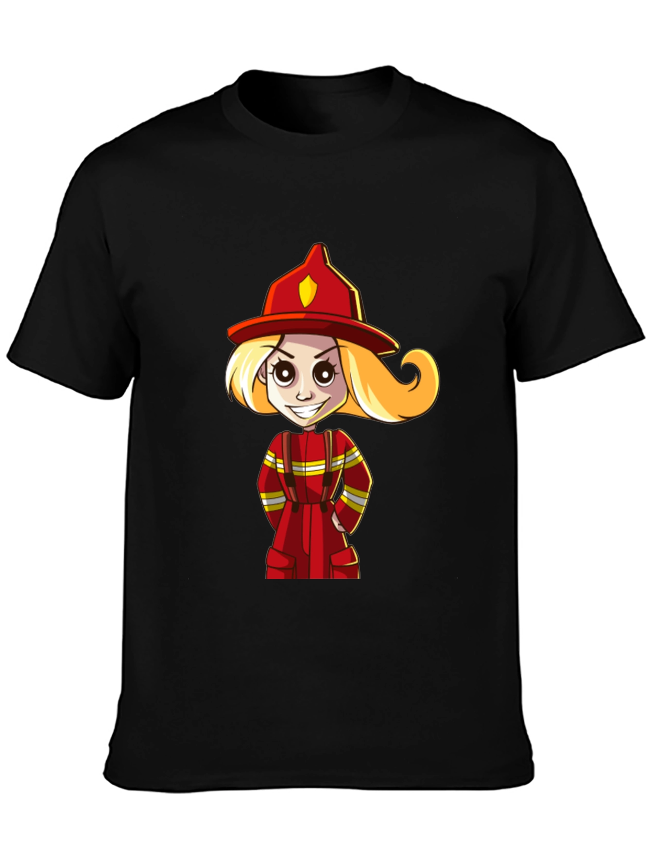 Black Cartoon Firefighter Girl T-Shirt view 3
