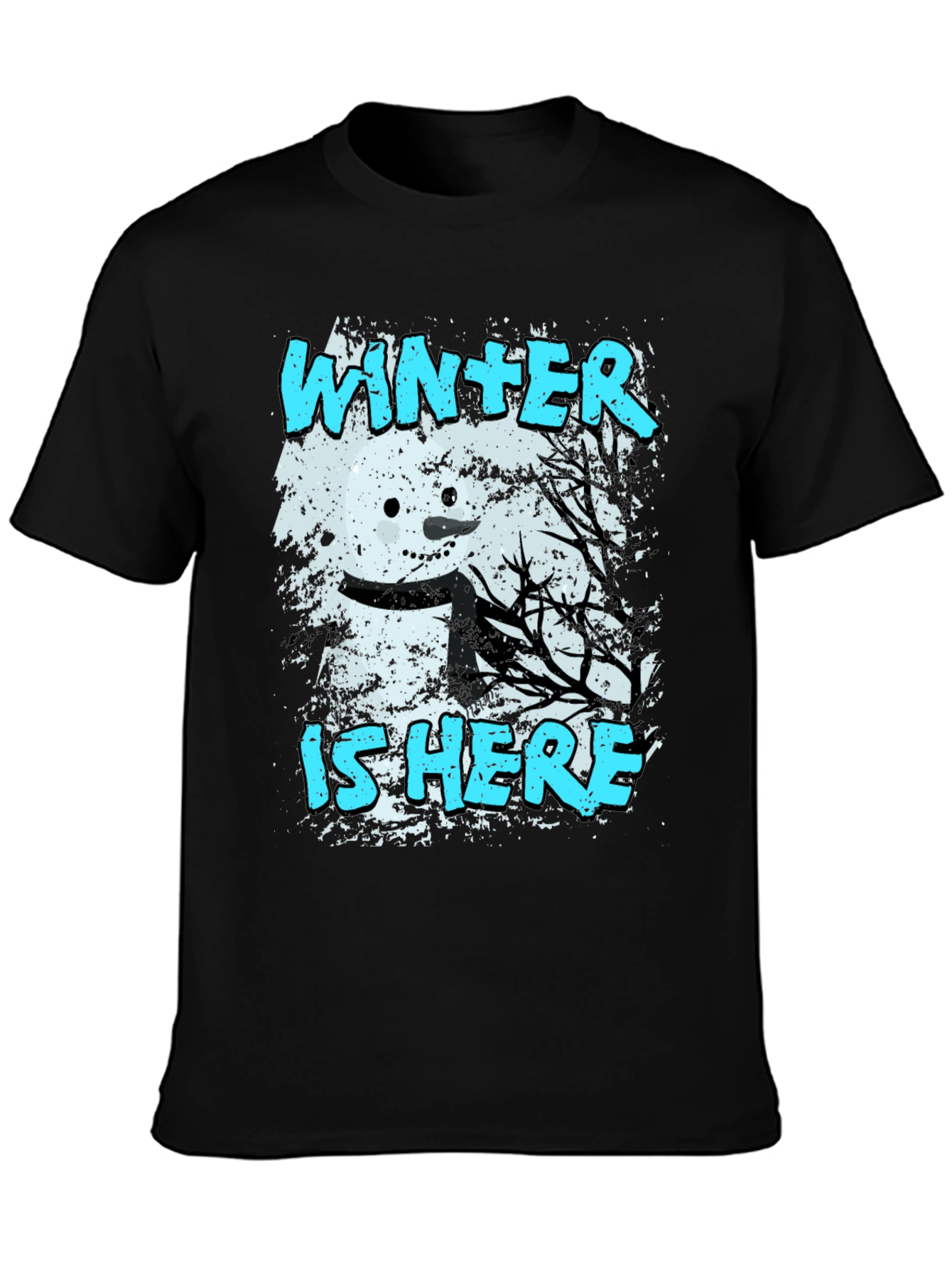 Black Winter is Here T-Shirt - Snowman Graphic Tee view 3
