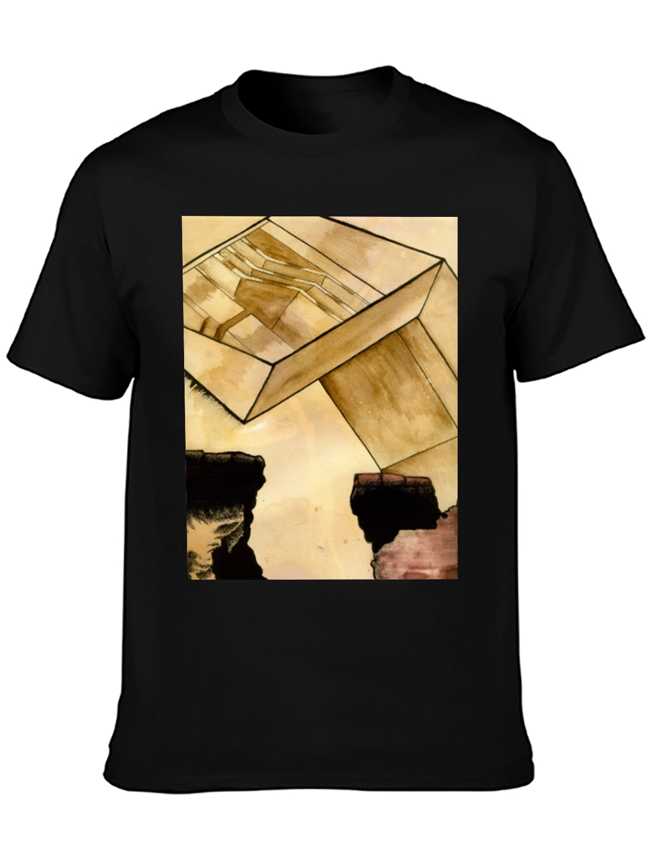 Black Abstract Cube Graphic Tee - Modern Art T-Shirt view 3