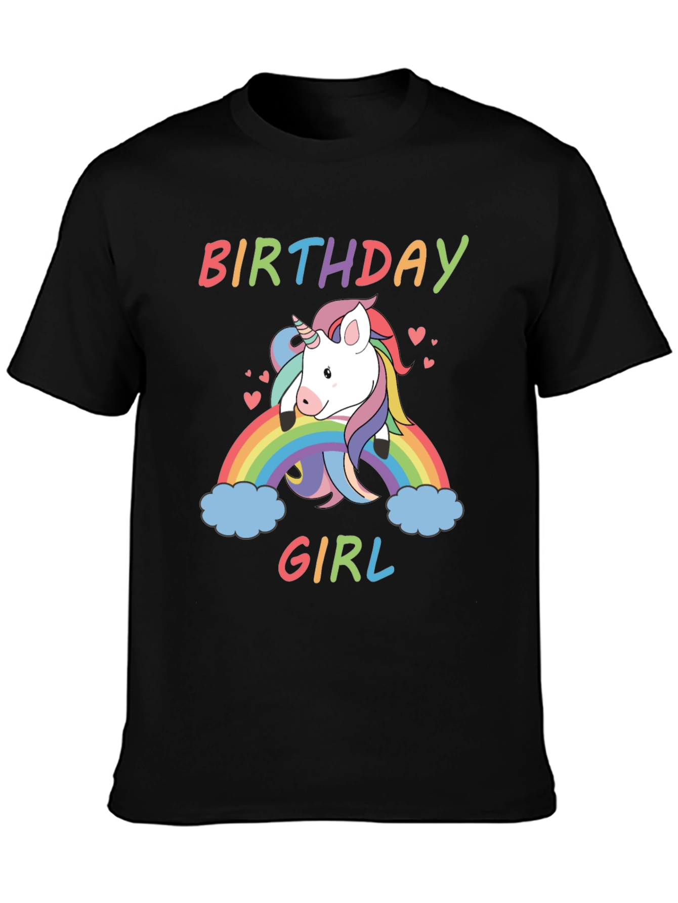 Black Birthday Girl Unicorn Rainbow T-Shirt view 3