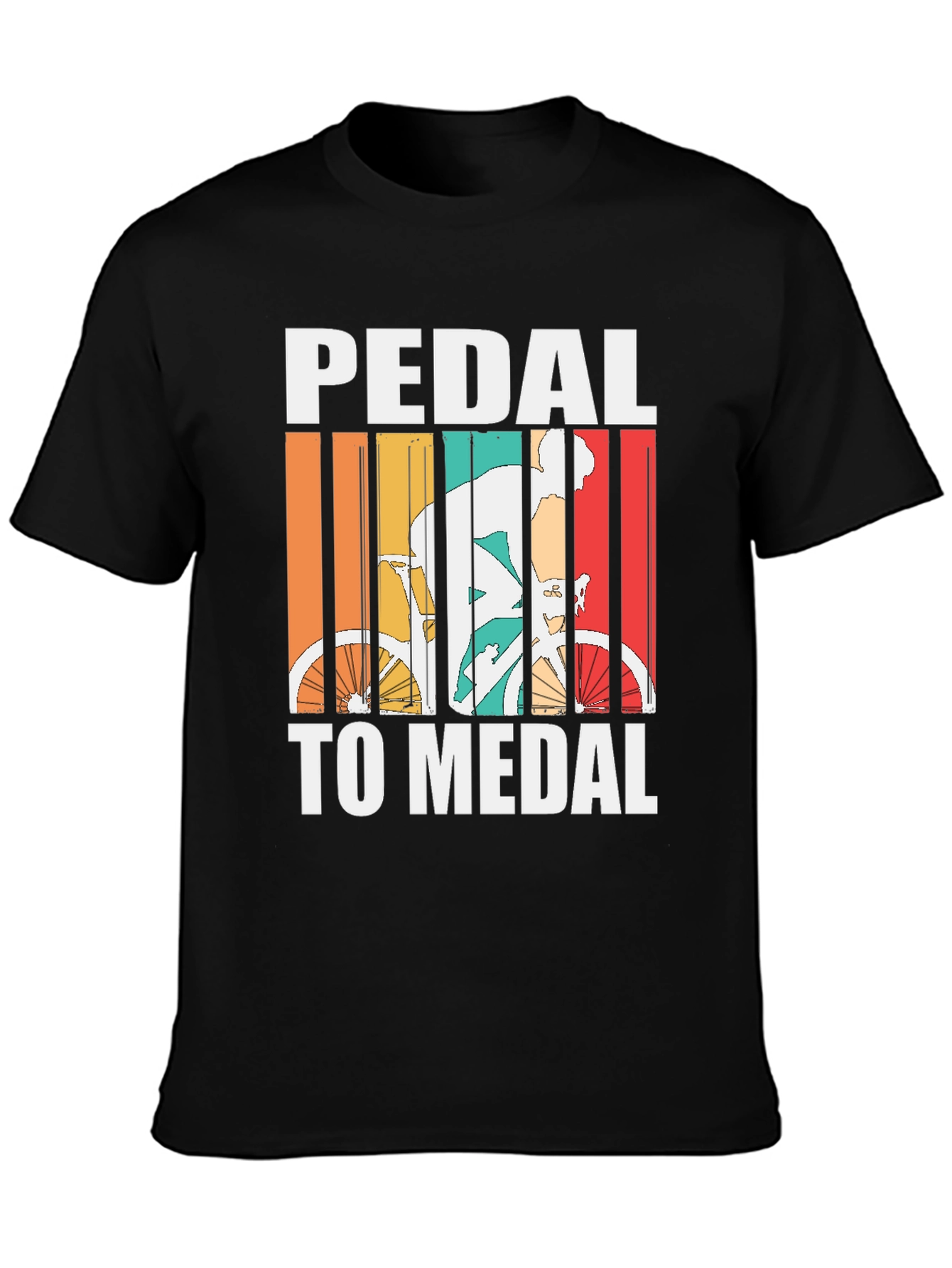 Black Pedal to Medal Cycling T-Shirt - Retro Design view 3