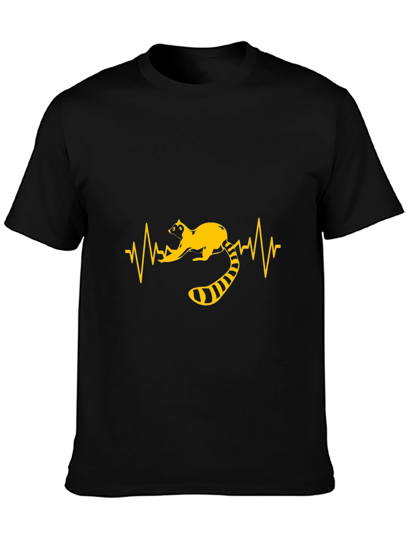 Black Raccoon Heartbeat Graphic Tee - Soft Black Cotton view 3