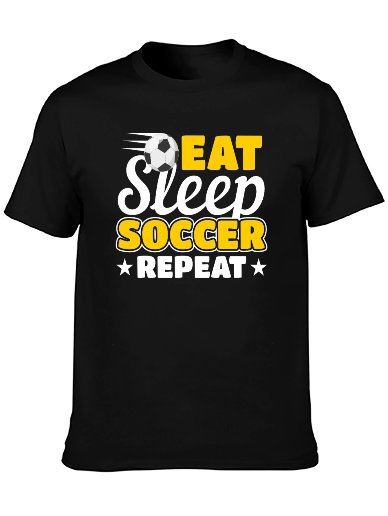 Black Eat Sleep Soccer Repeat Black T-Shirt view 3