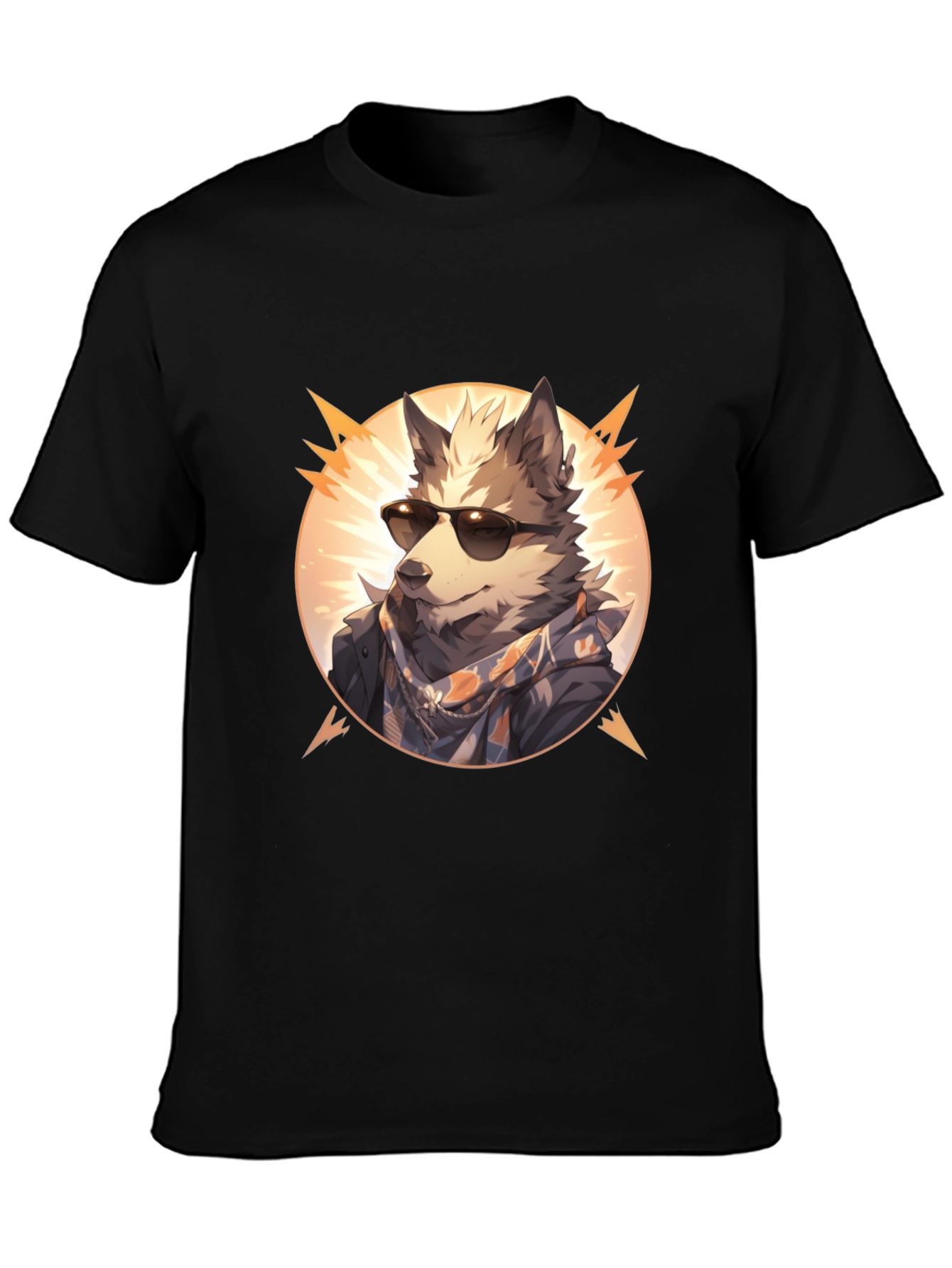 Black Cool Wolf Graphic Tee - Unisex Black T-Shirt view 3