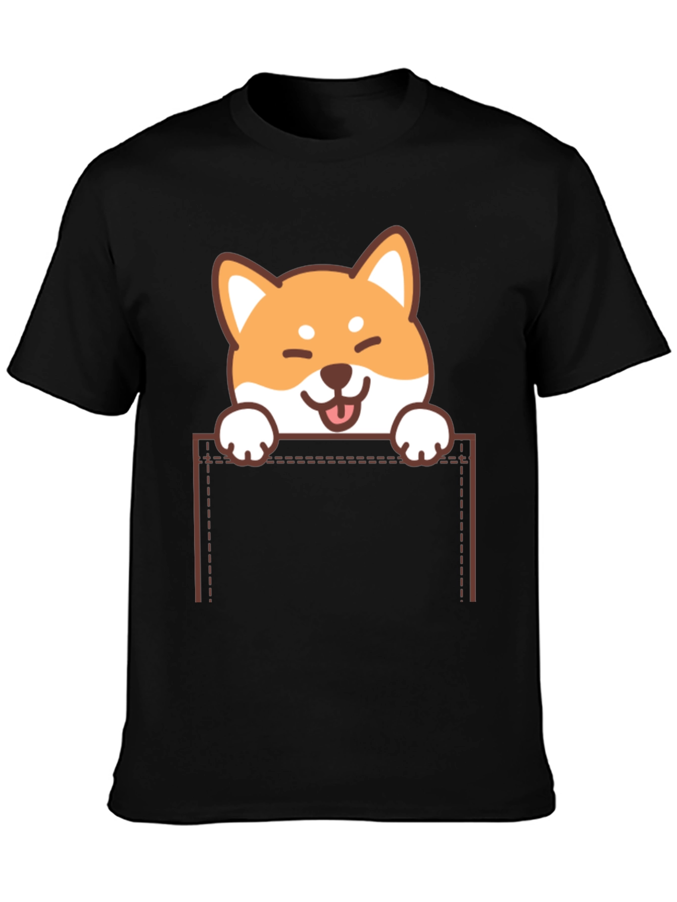 Black Cute Shiba Inu Pocket T-Shirt view 3