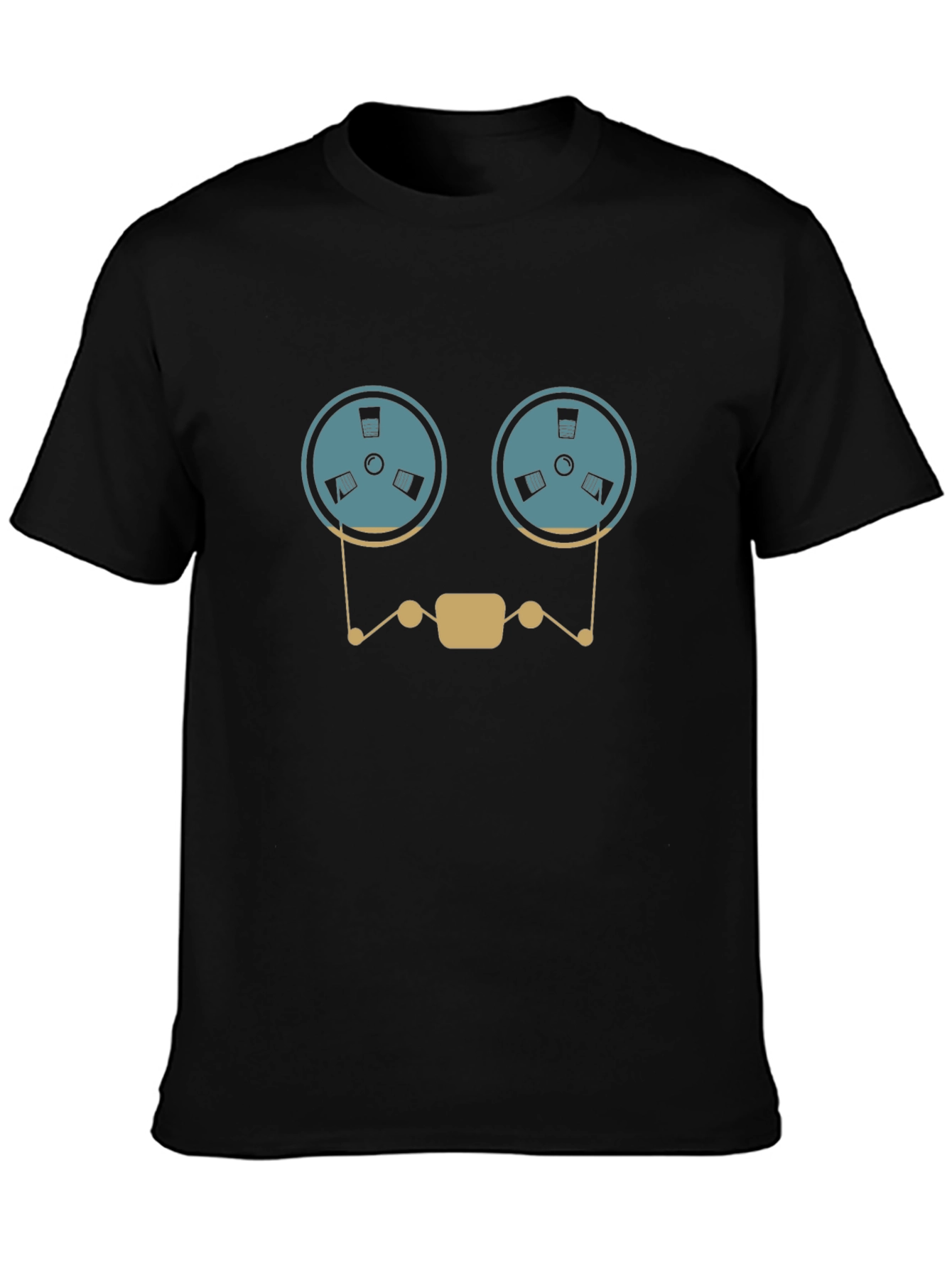 Black Retro Reel-to-Reel Tape Recorder Graphic T-Shirt view 3