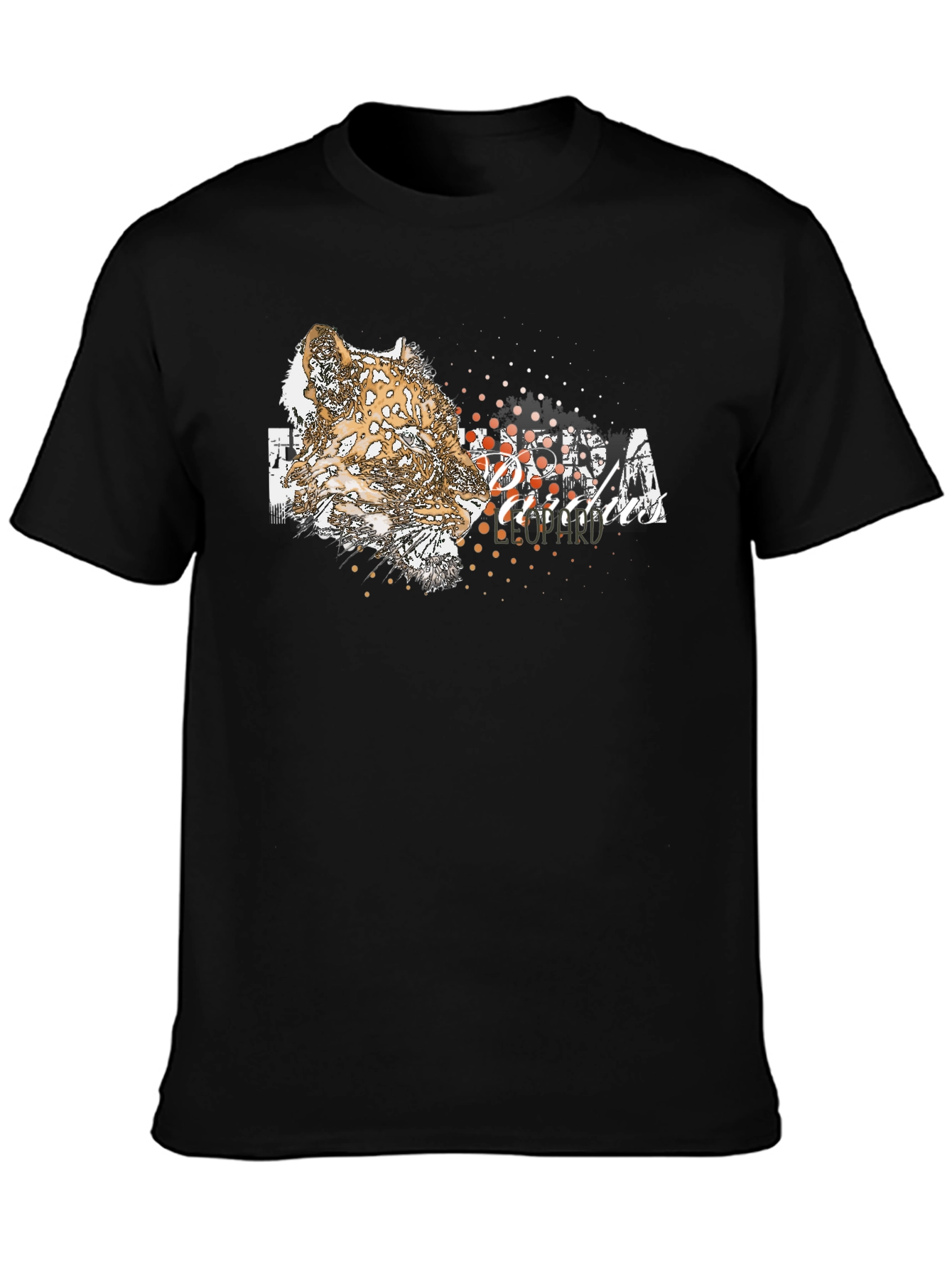 Black Leopard Graphic Print Crew Neck T-Shirt view 3