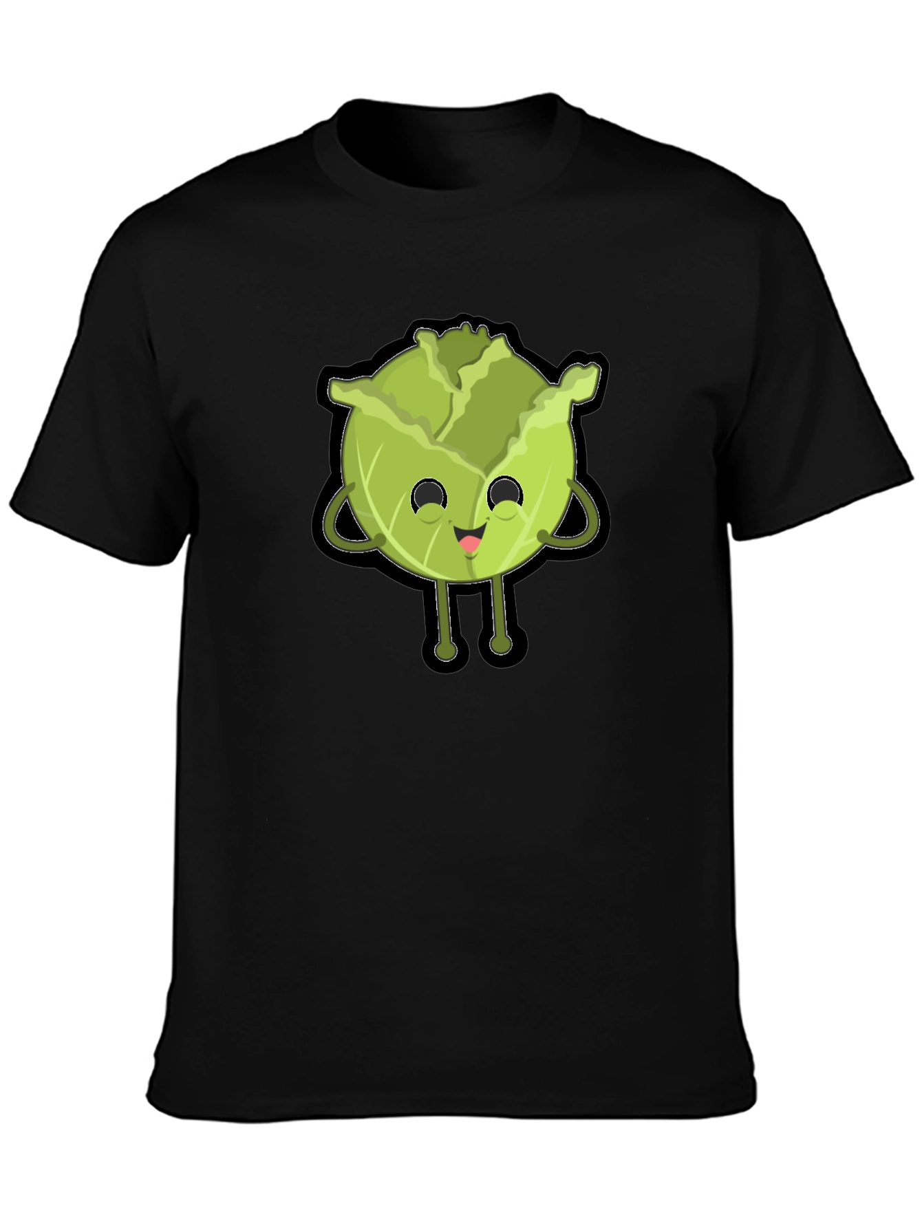 Black Cute Cabbage Character Graphic Tee - Black Cotton T-Shirt view 3