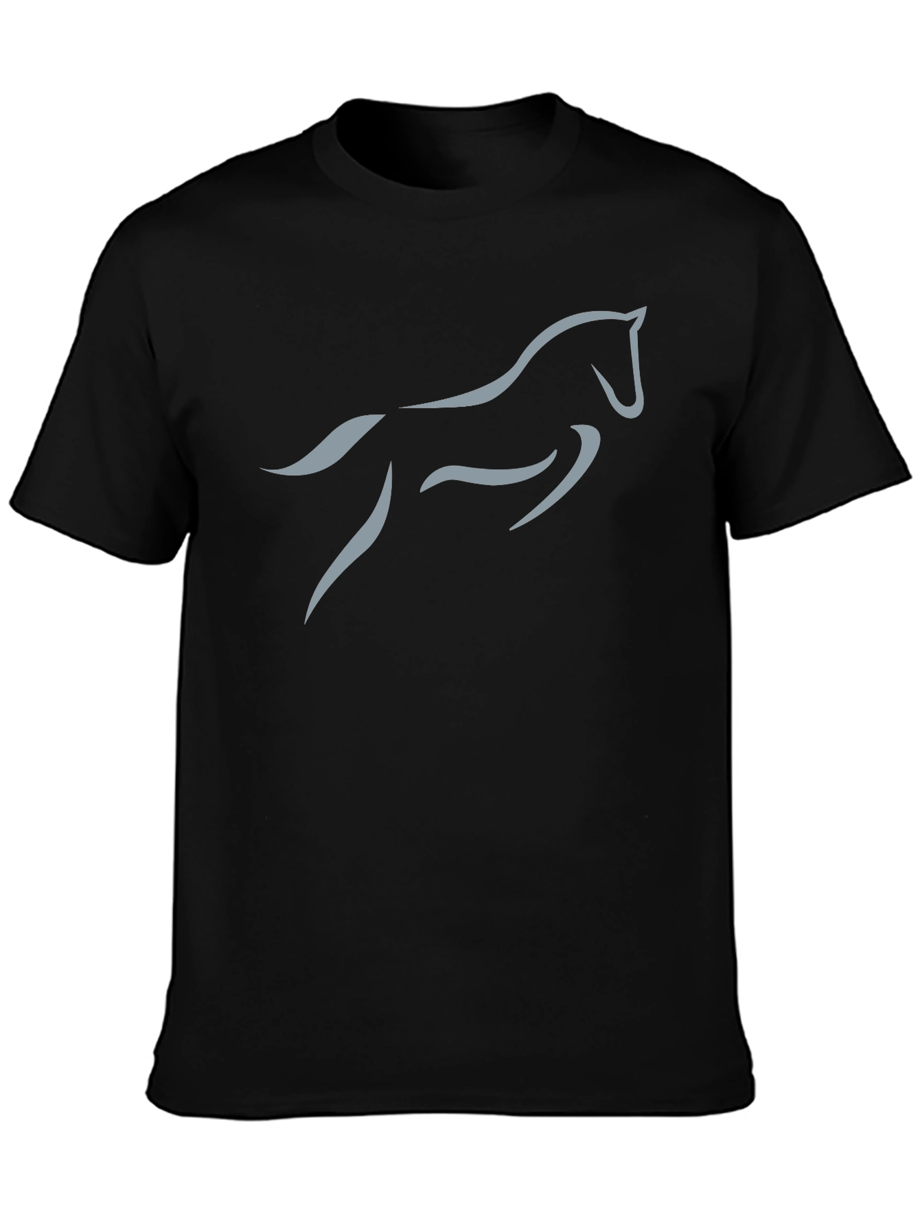 Black Men's Black T-Shirt with Horse Silhouette view 3
