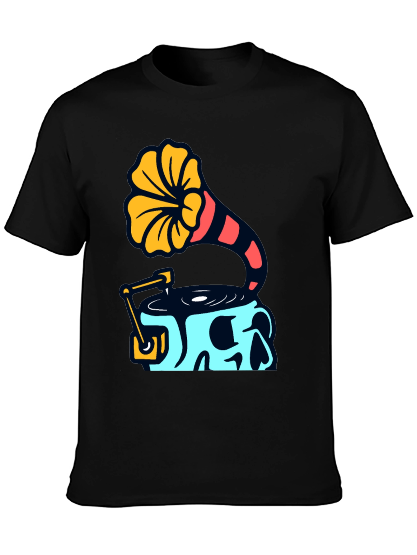 Black Skull Phonograph Graphic Tee - Retro Music Style view 3