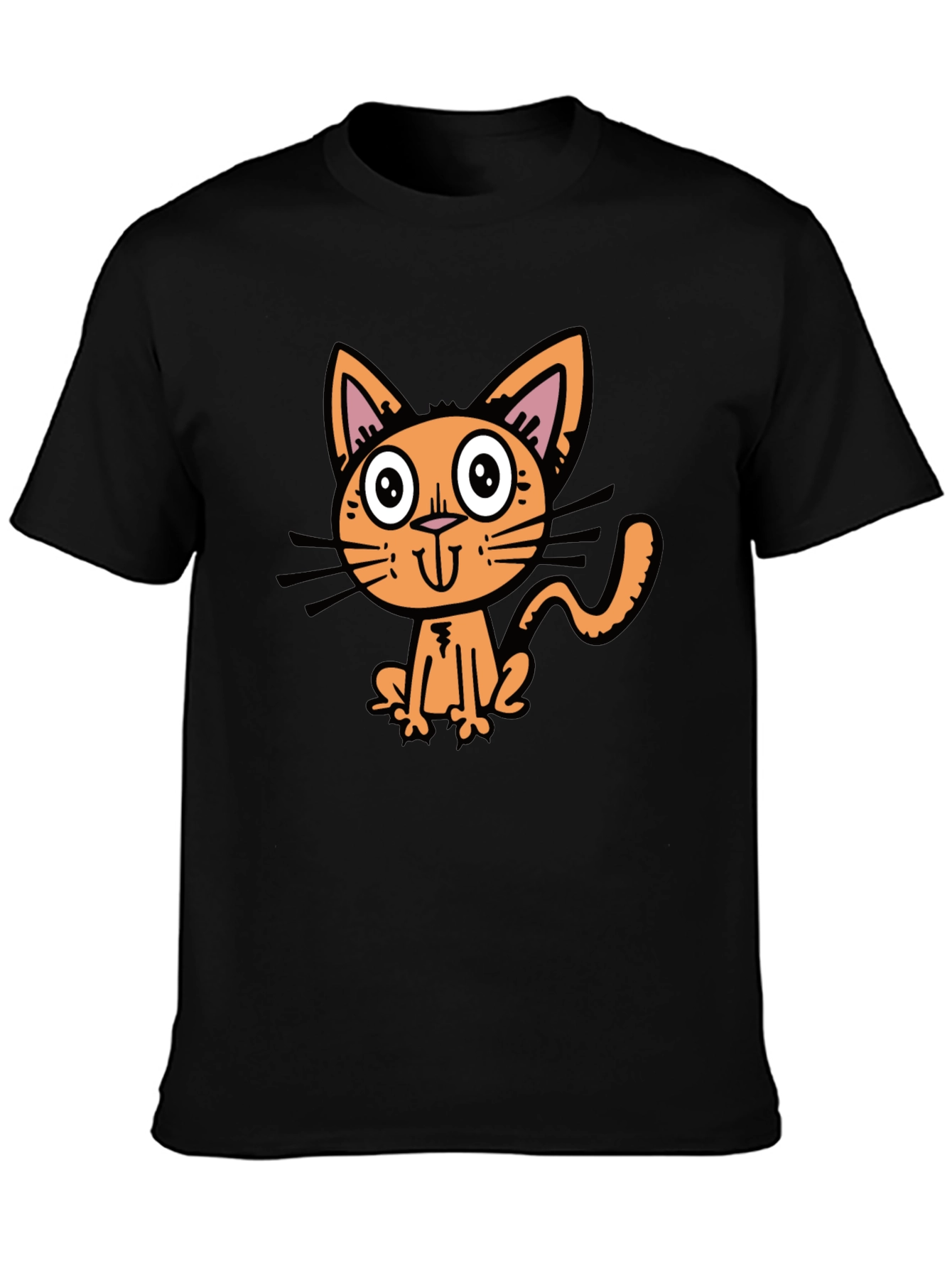 Black Cartoon Cat Graphic Tee - Black view 3