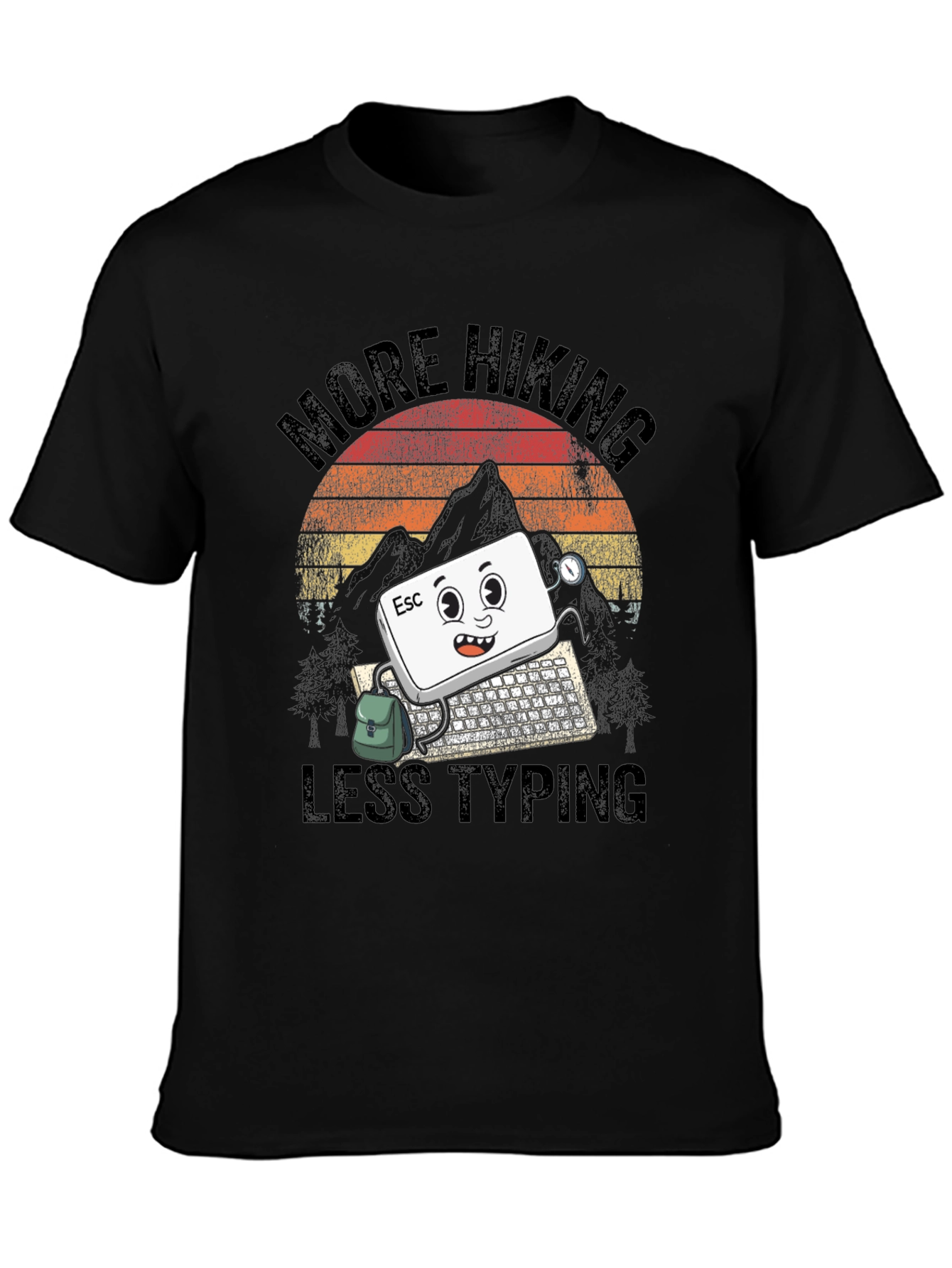 Black More Hiking Less Typing Graphic Tee view 3