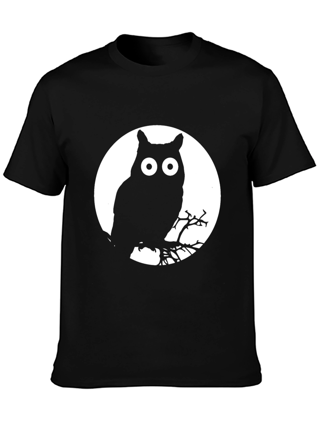 Black Owl Moon Graphic Tee - Black Cotton T-Shirt view 3