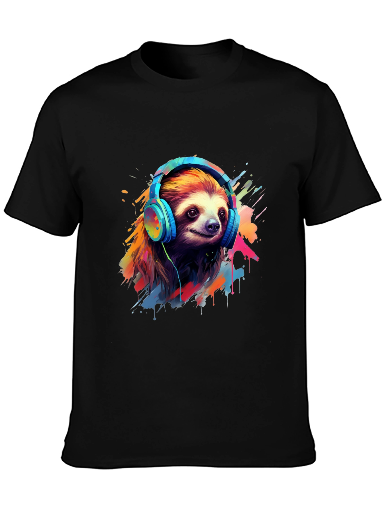 Black Sloth in Headphones Graphic Tee view 3