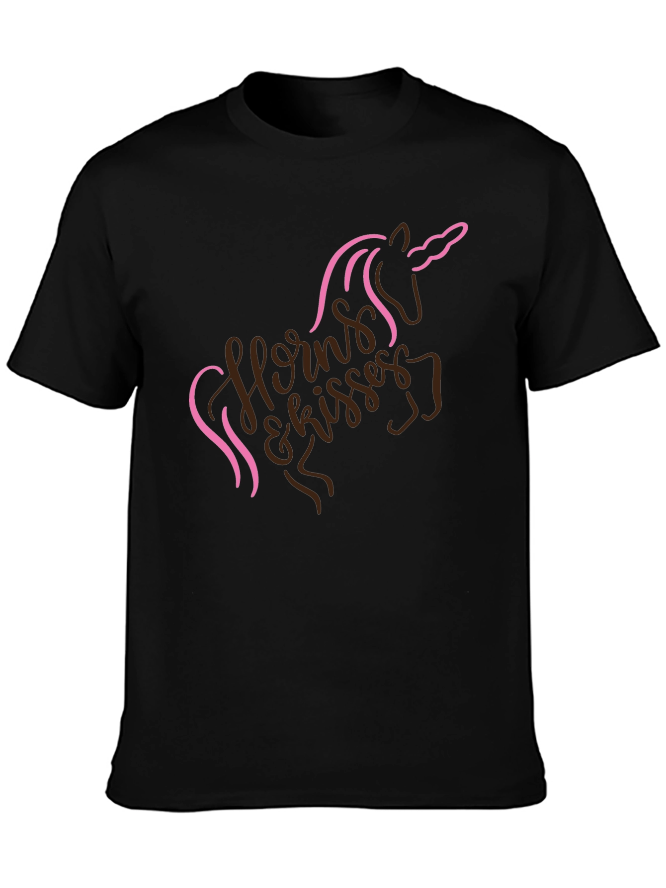 Black Unicorn Horns & Kisses Black T-Shirt view 3
