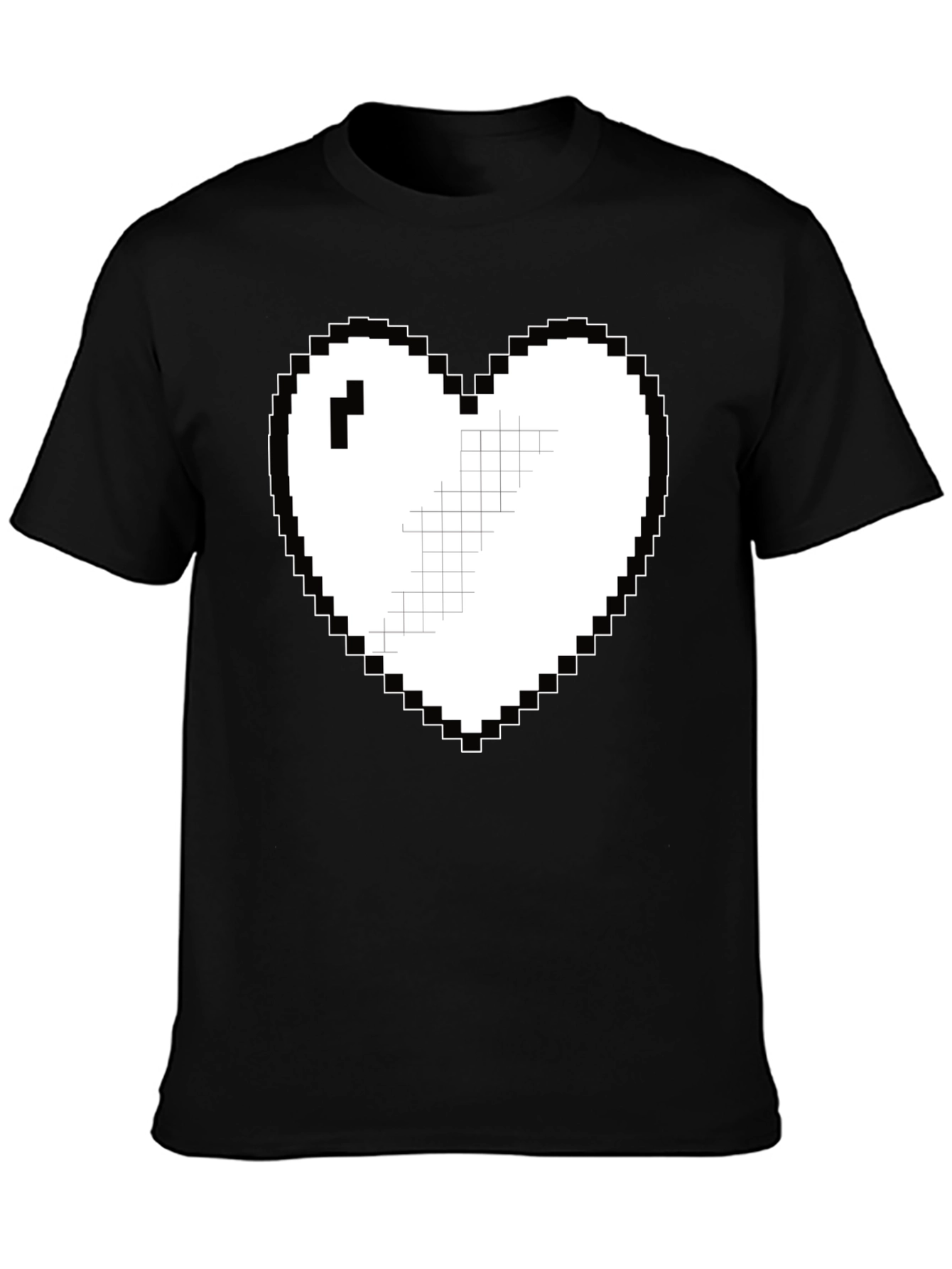 Black Pixel Heart Graphic Tee - Casual Black T-Shirt view 3
