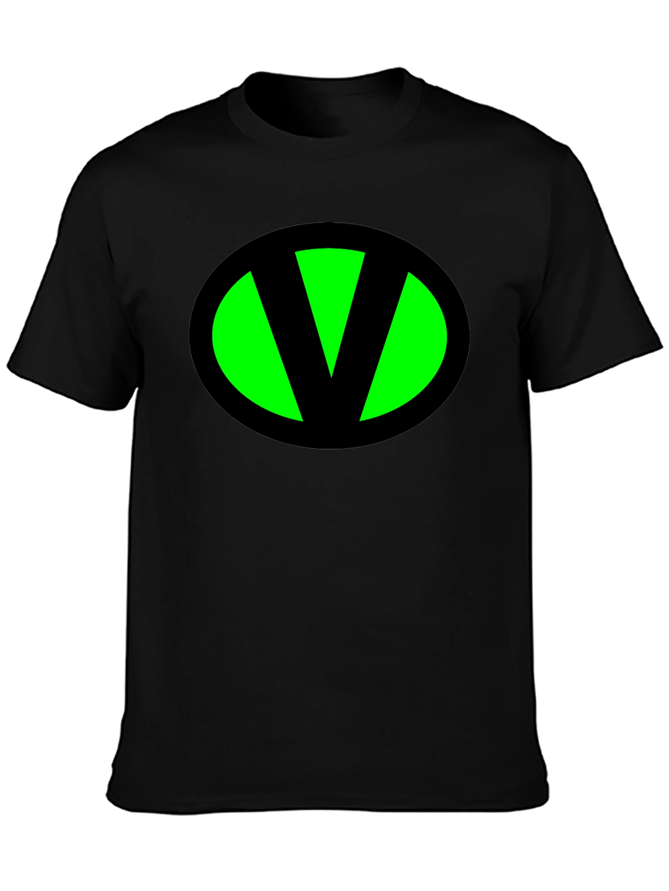 Black Black T-Shirt with Green "V" Oval view 3