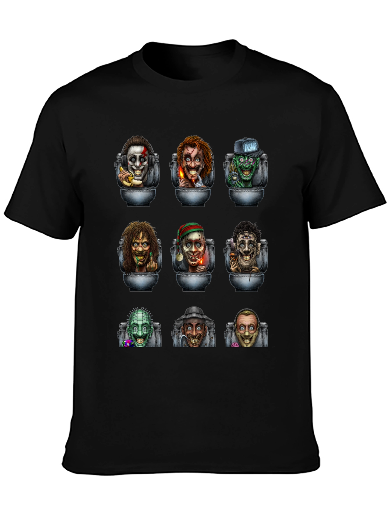 Black Horror Movie Character T-Shirt view 3