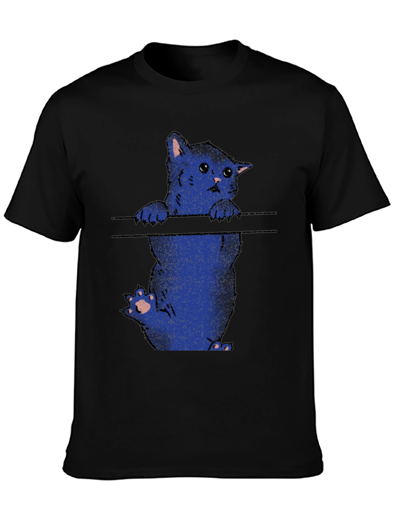 Black Sad Cat T-Shirt - Black Crew Neck Graphic Tee view 3
