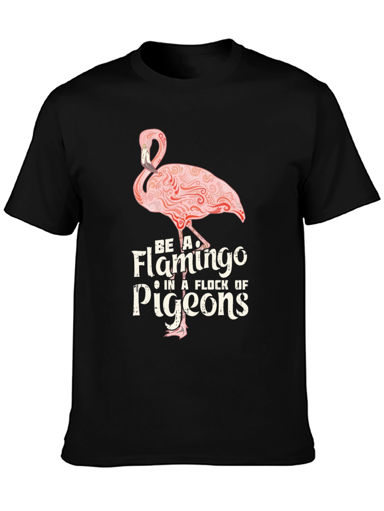 Black Be A Flamingo T-Shirt - Unique Design view 3