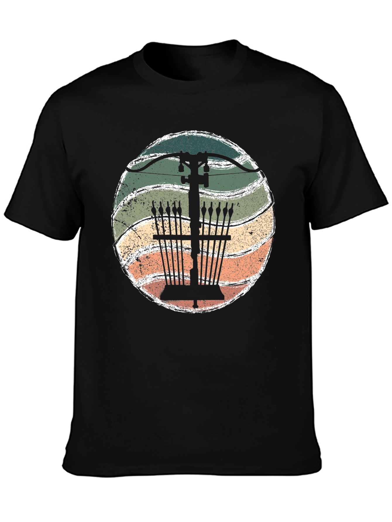 Black Vintage Archery Bow Arrows T-Shirt view 3