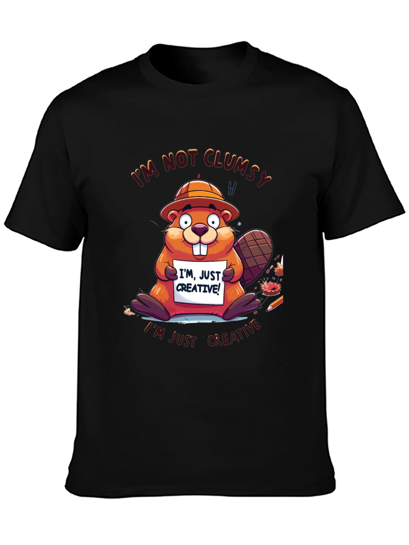 Black Funny Beaver 'I'm Not Clumsy' Graphic Tee view 3