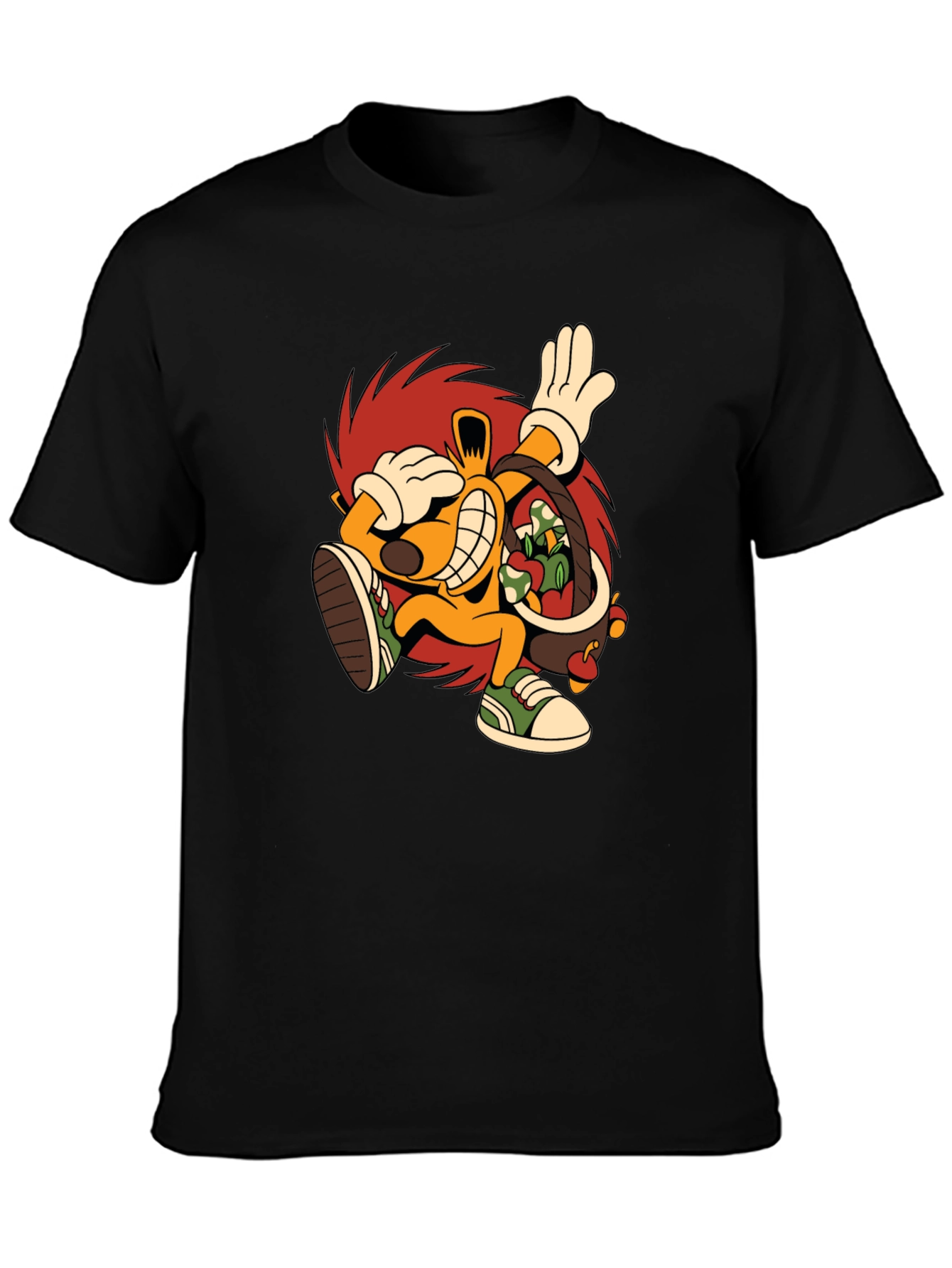 Black Cartoon Hedgehog Graphic Black T-Shirt view 3