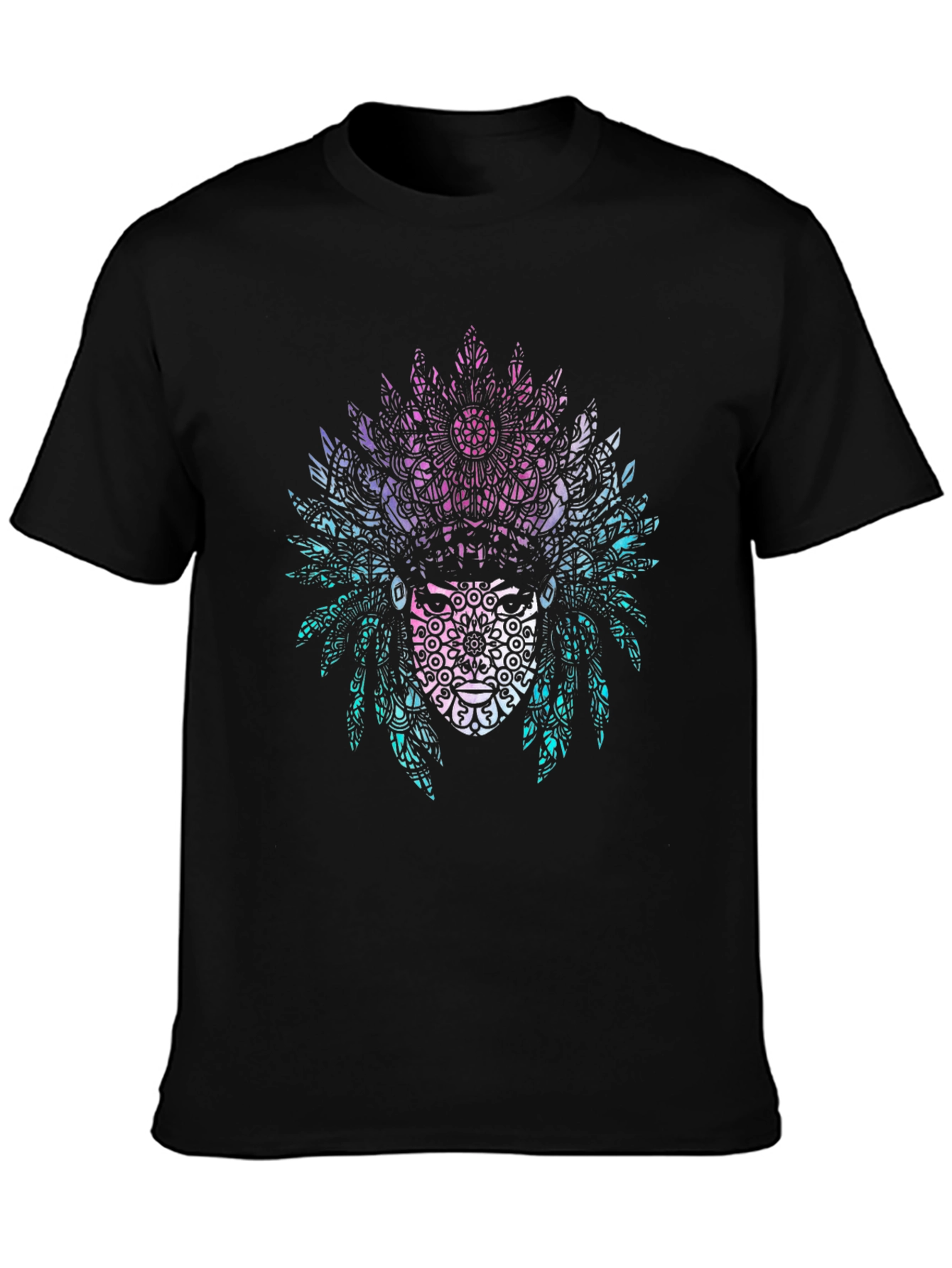 Black Tribal Mandala Headdress Graphic Tee - Black view 3