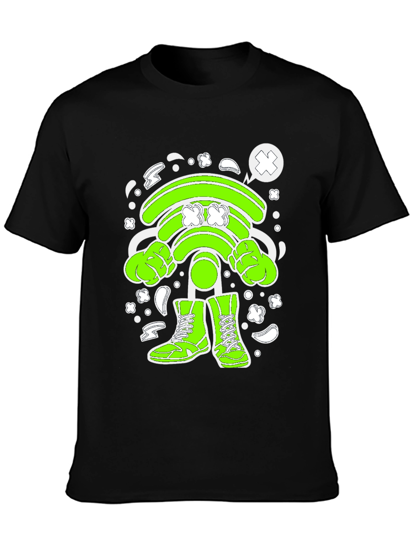 Black Funny Wifi Cartoon Graphic T-Shirt view 3