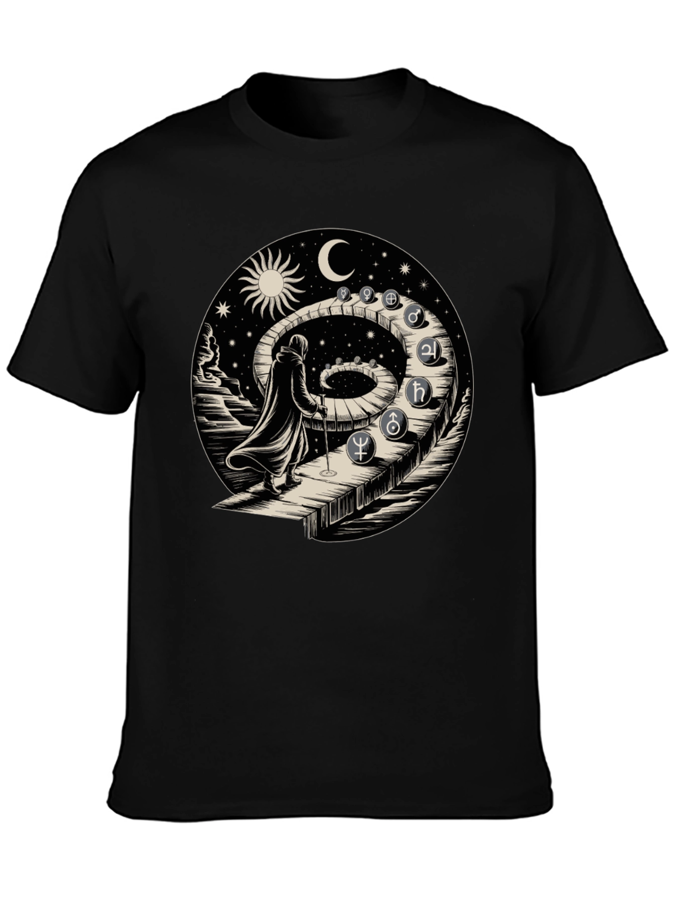 Black Astrological Path T-Shirt - Spiritual Journey Design view 3