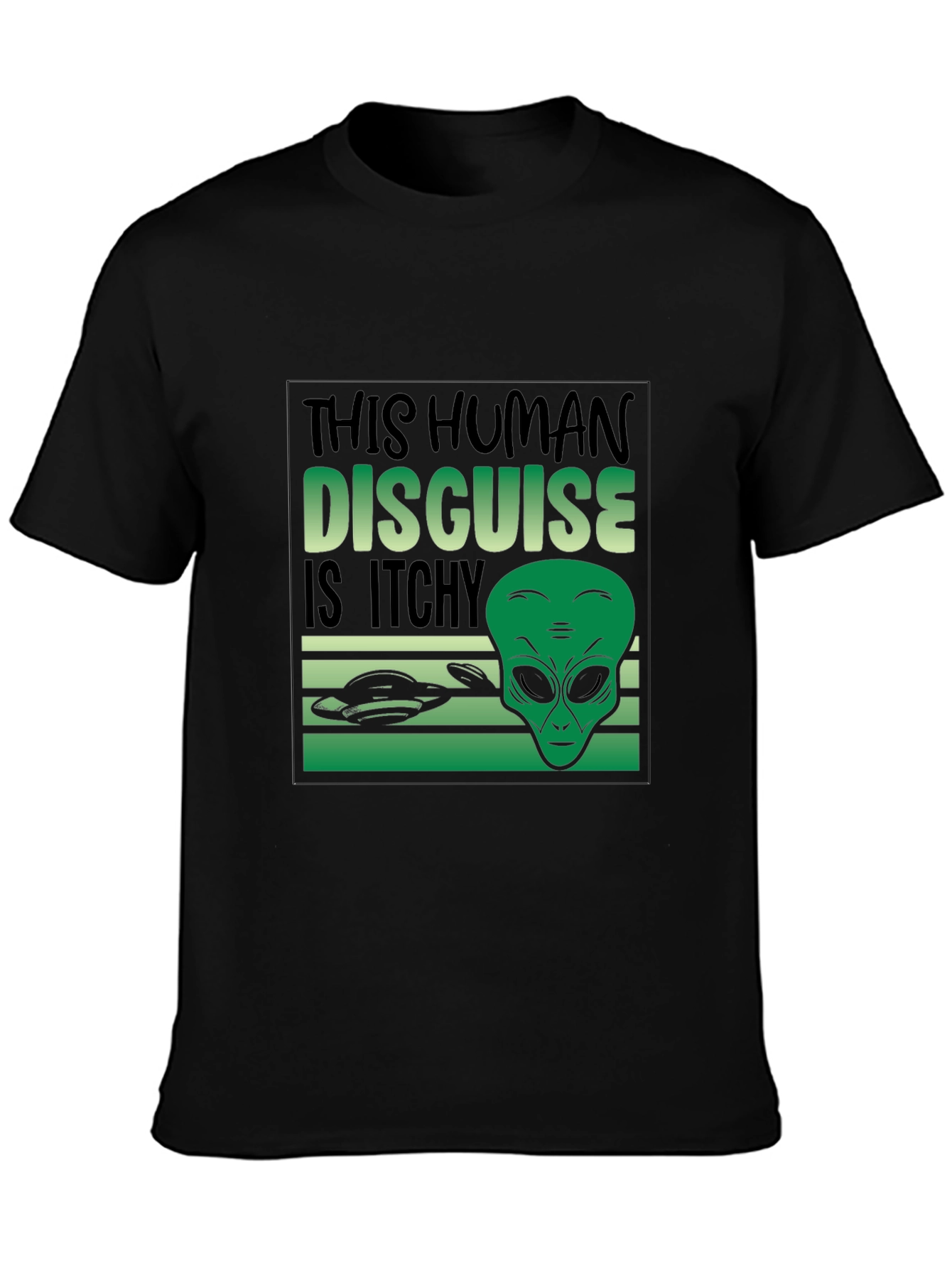 Black Alien Disguise T-Shirt - Funny Sci-Fi Tee view 3