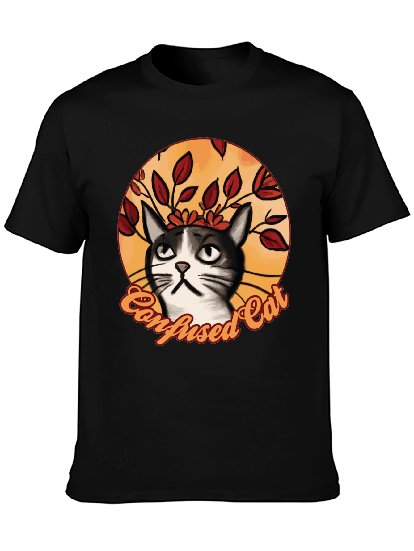 Black Confused Cat Graphic T-Shirt - Funny Cat Lover Tee view 3