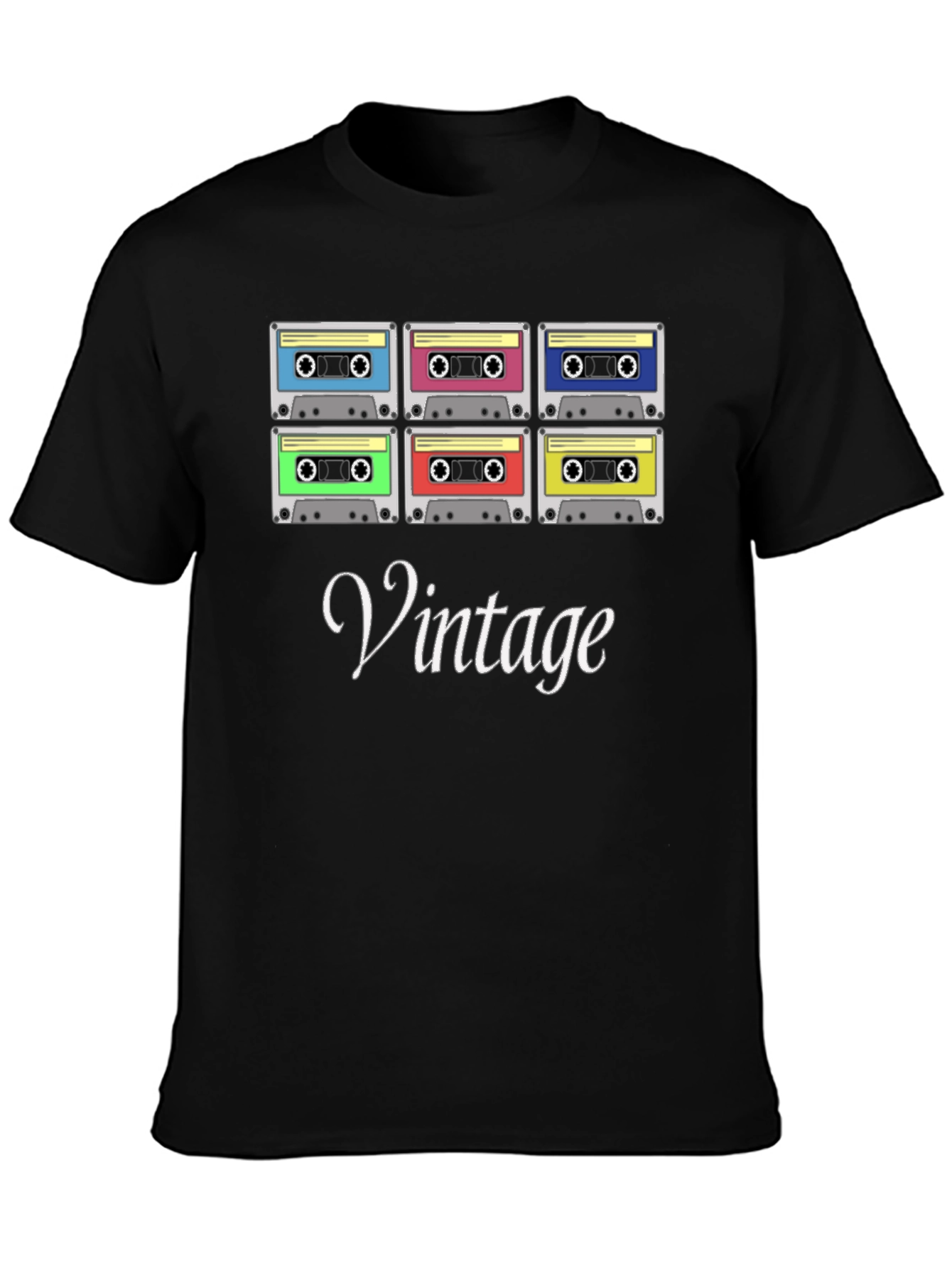 Black Retro Cassette Tape Vintage T-Shirt view 3