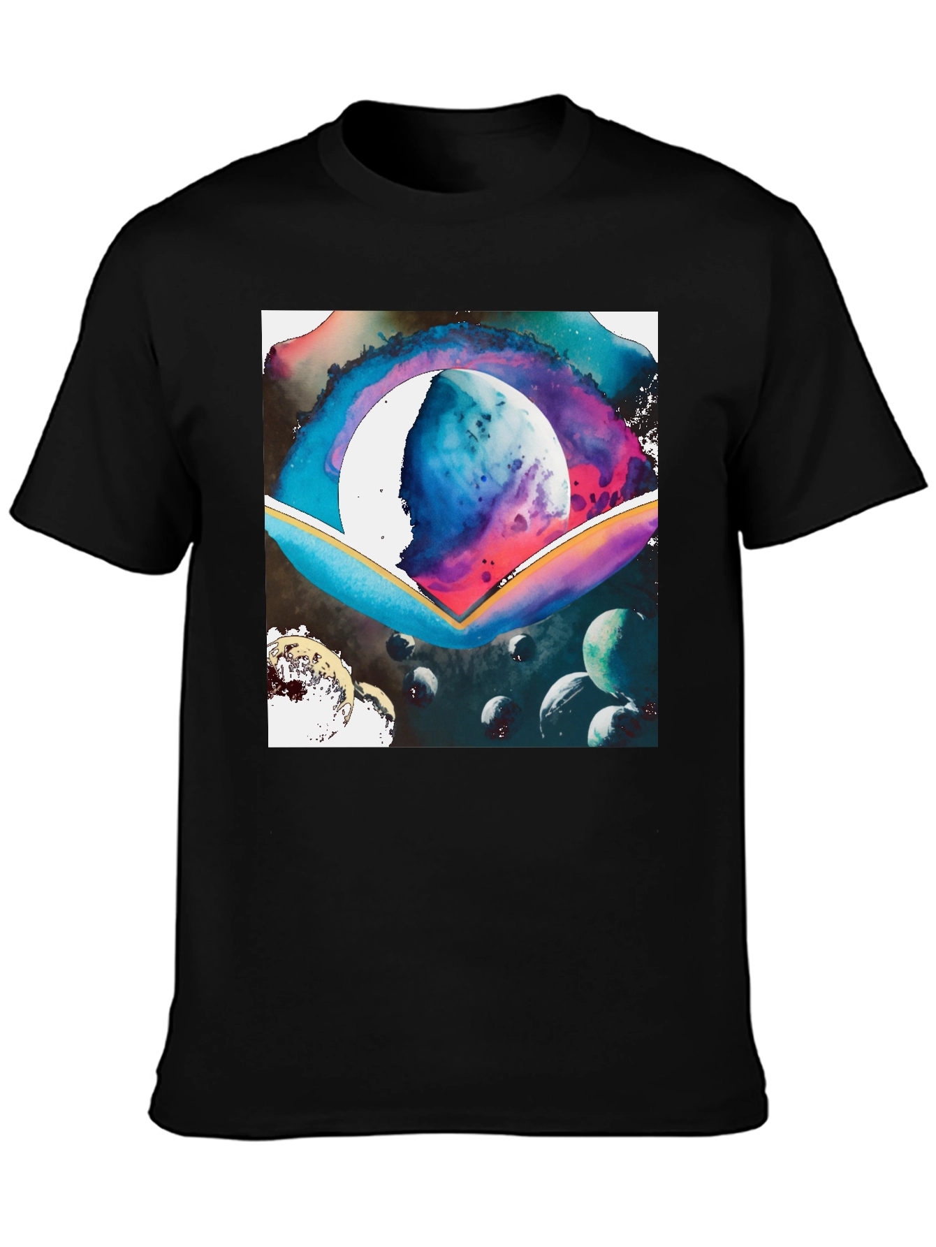 Black Galaxy Watercolor Graphic Tee - Black Cotton Blend view 3